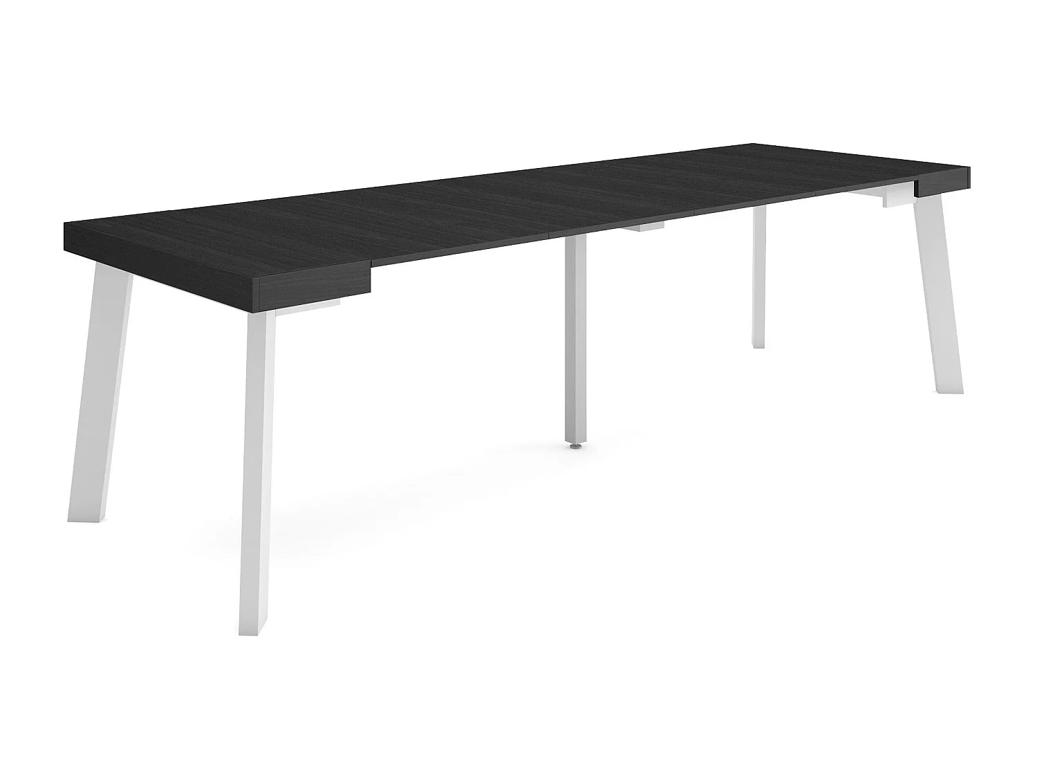 Table console extensible, 262x90x73cm, Pour 12 personnes, Pieds en bois, Noir
