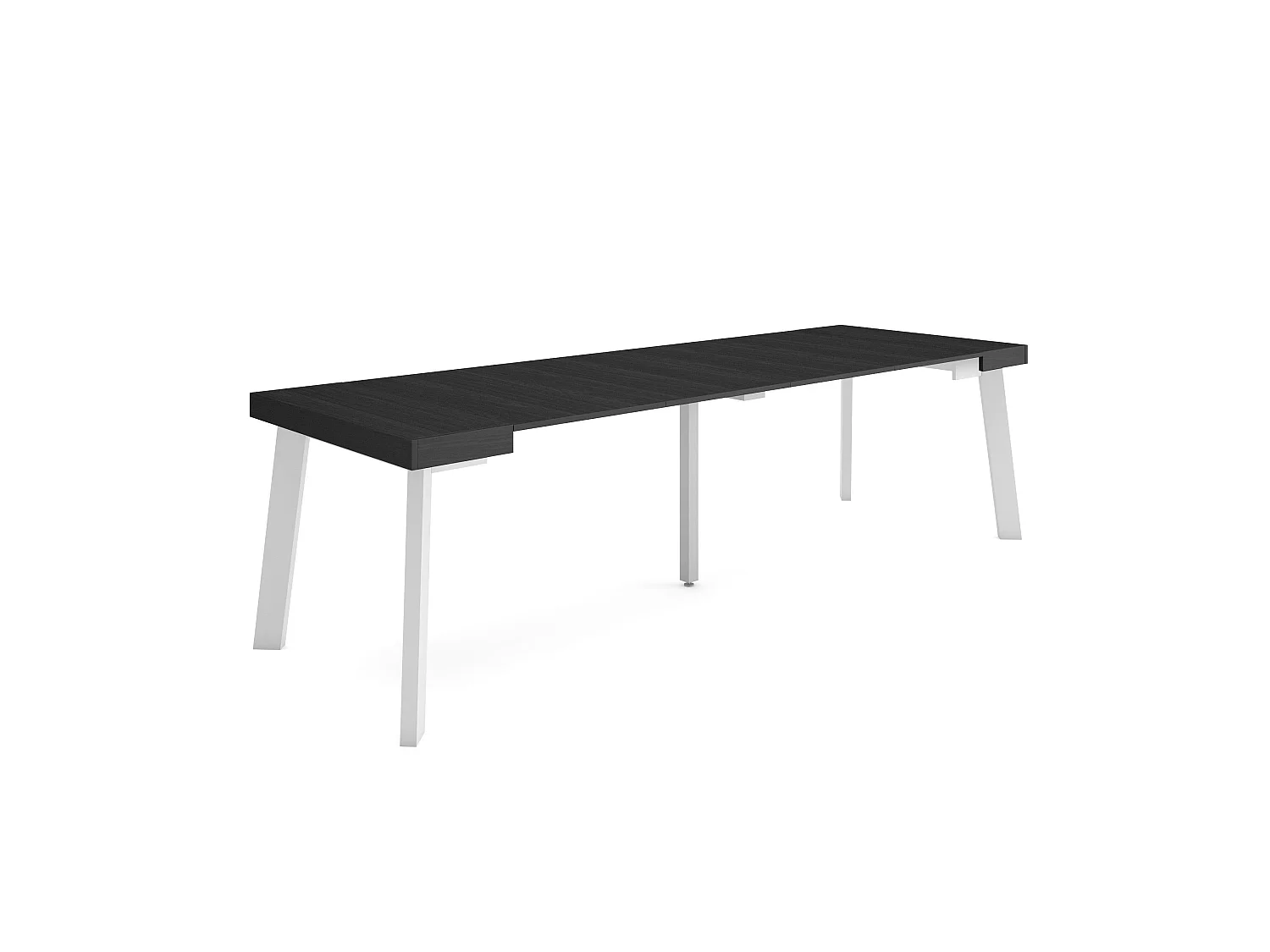 Table console extensible, 262x90x73cm, Pour 12 personnes, Pieds en bois, Noir