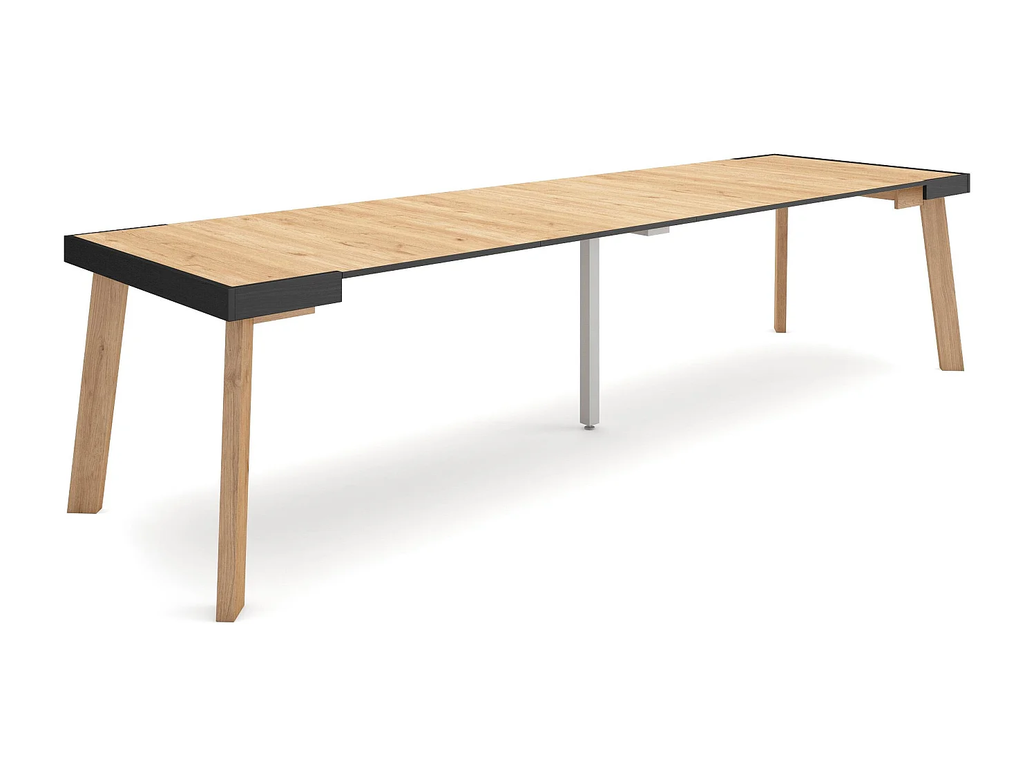 Uitschuifbare Consoletafel, 302x90x73cm, Voor 14 personen, Houten poten, Eiken