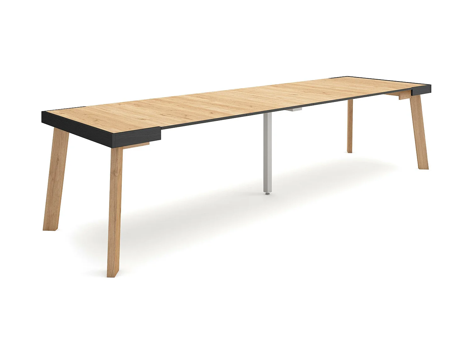 Uitschuifbare Consoletafel, 302x90x73cm, Voor 14 personen, Houten poten, Eiken