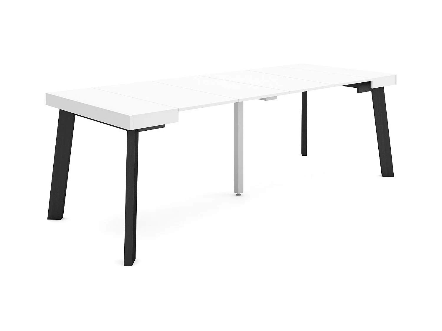 Table console extensible, 222x90x73cm, Pour 10 personnes, Pieds en bois, Blanc