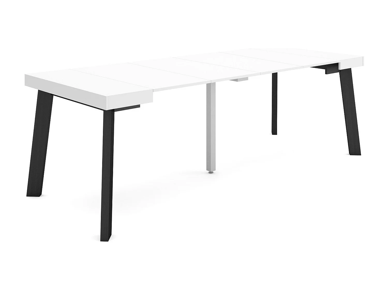 Uitschuifbare Consoletafel, 222x90x73cm, Voor 10 personen, Houten poten, Wit