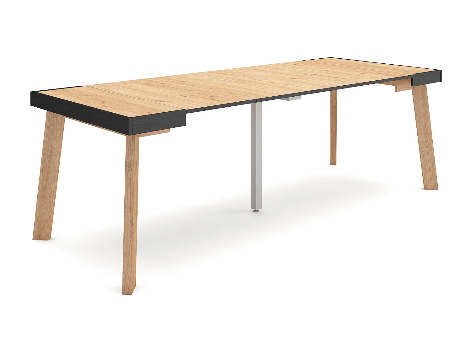 Uitschuifbare Consoletafel, 222x90x73cm, Voor 10 personen, Houten poten, Eiken