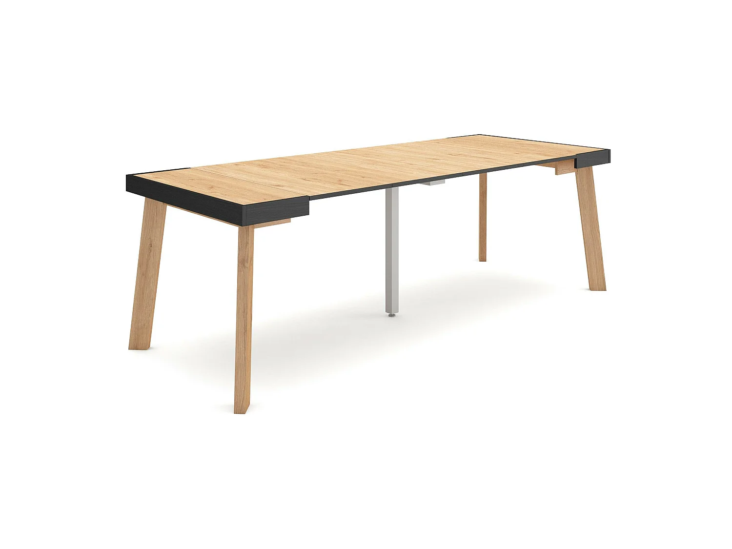 Table console extensible, 222x90x73cm, Pour 10 personnes, Pieds en bois, Chêne