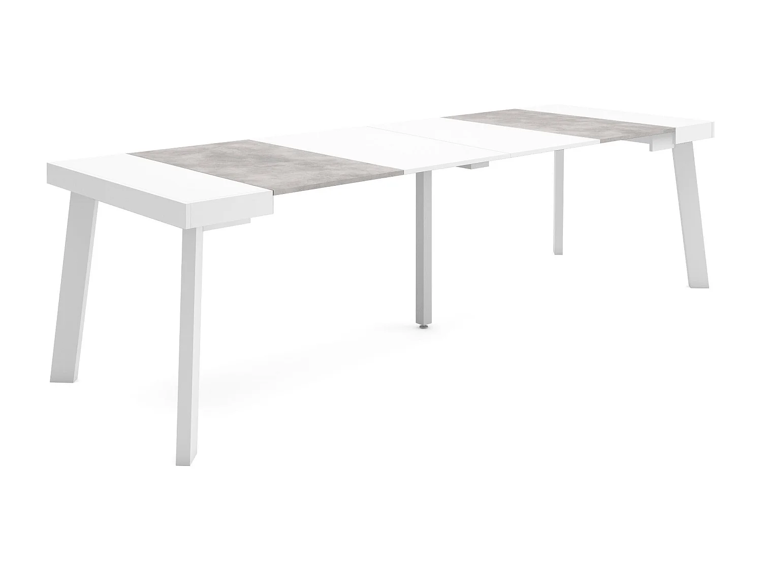 Mesa Consola Extensível, 262x90x73cm, Para 12 pessoas, Pés de madeira, Branco e cinzento