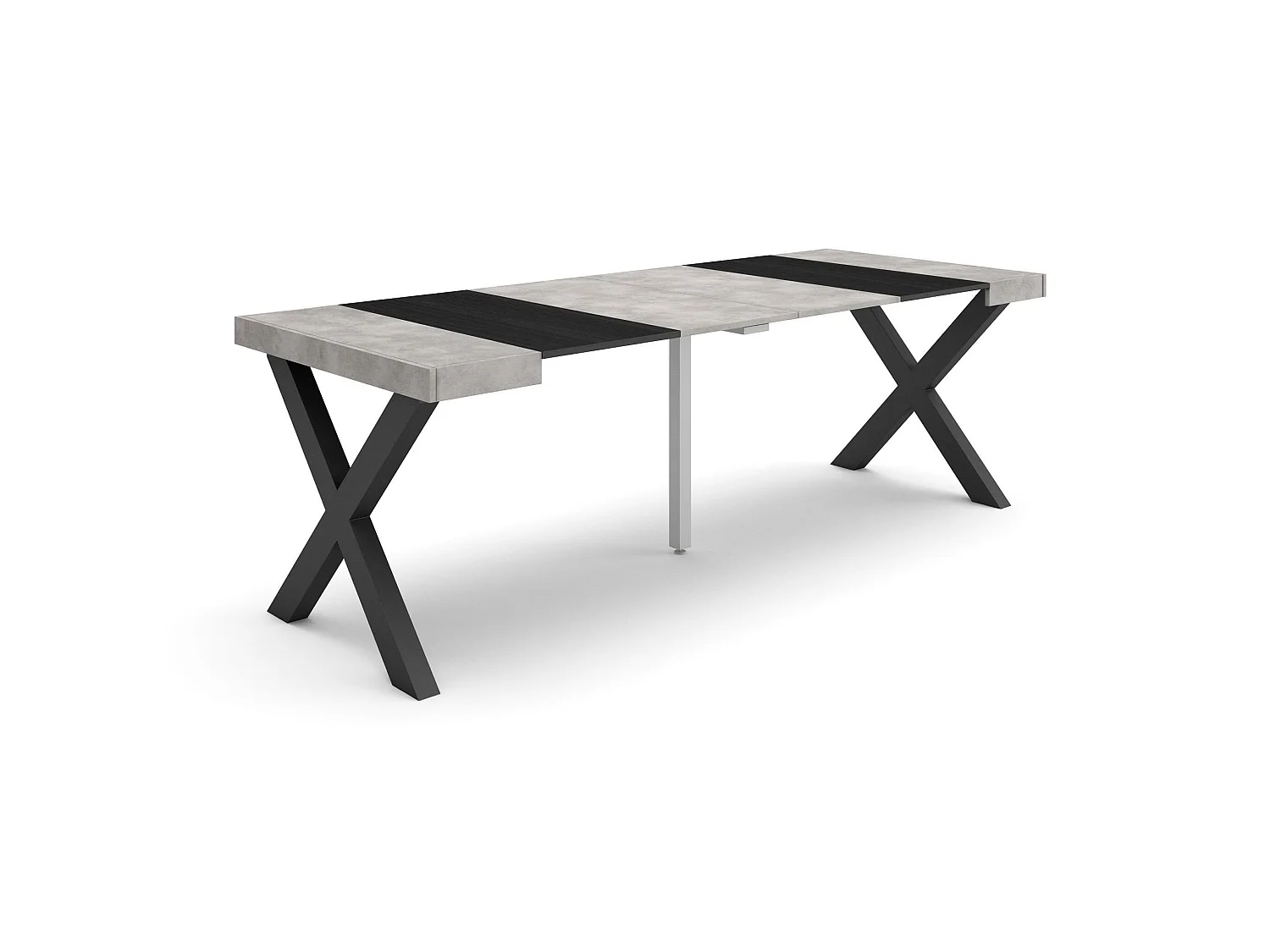Table console extensible, 222x90x73cm, Pour 10 personnes, Pieds bois massif, Ciment