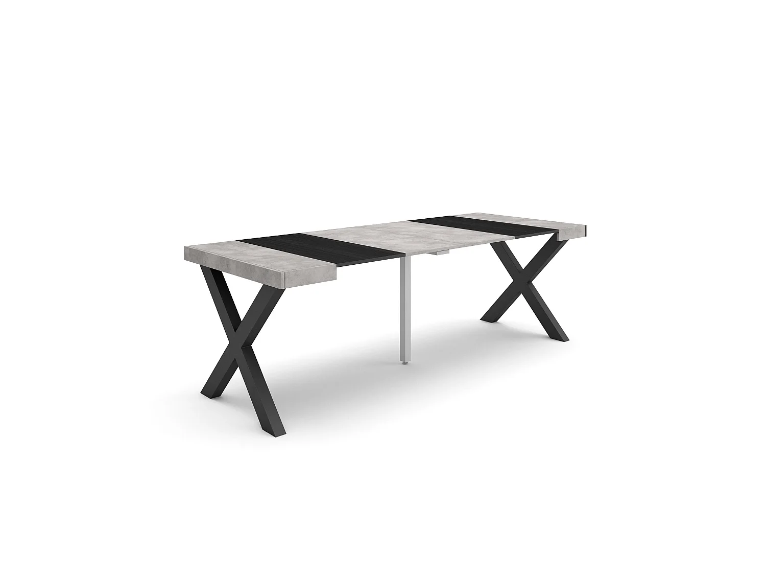 Table console extensible, 222x90x73cm, Pour 10 personnes, Pieds bois massif, Ciment