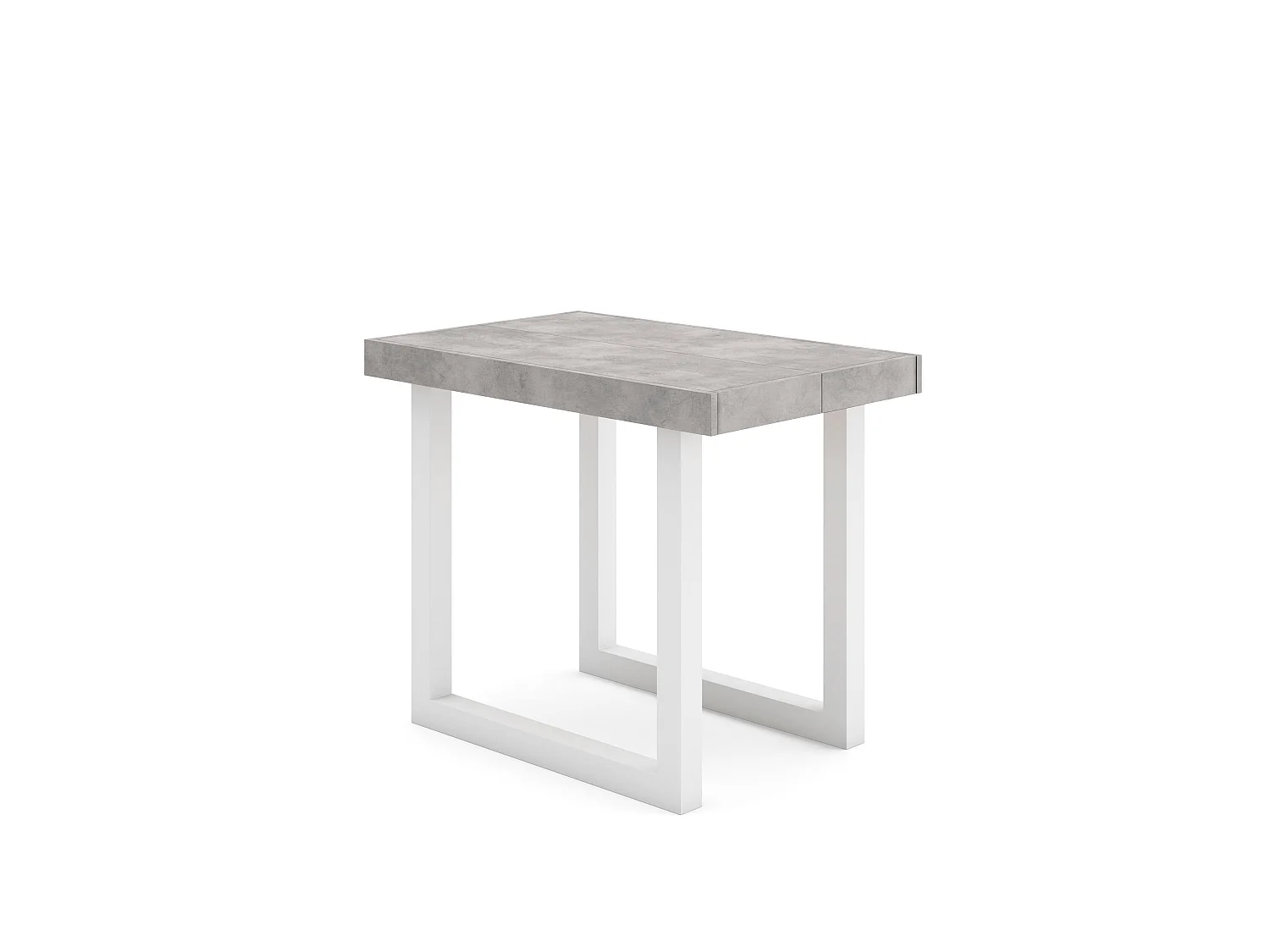 Table console extensible, 222x90x73cm, Pour 10 personnes, Pieds bois massif, Blanc et ciment