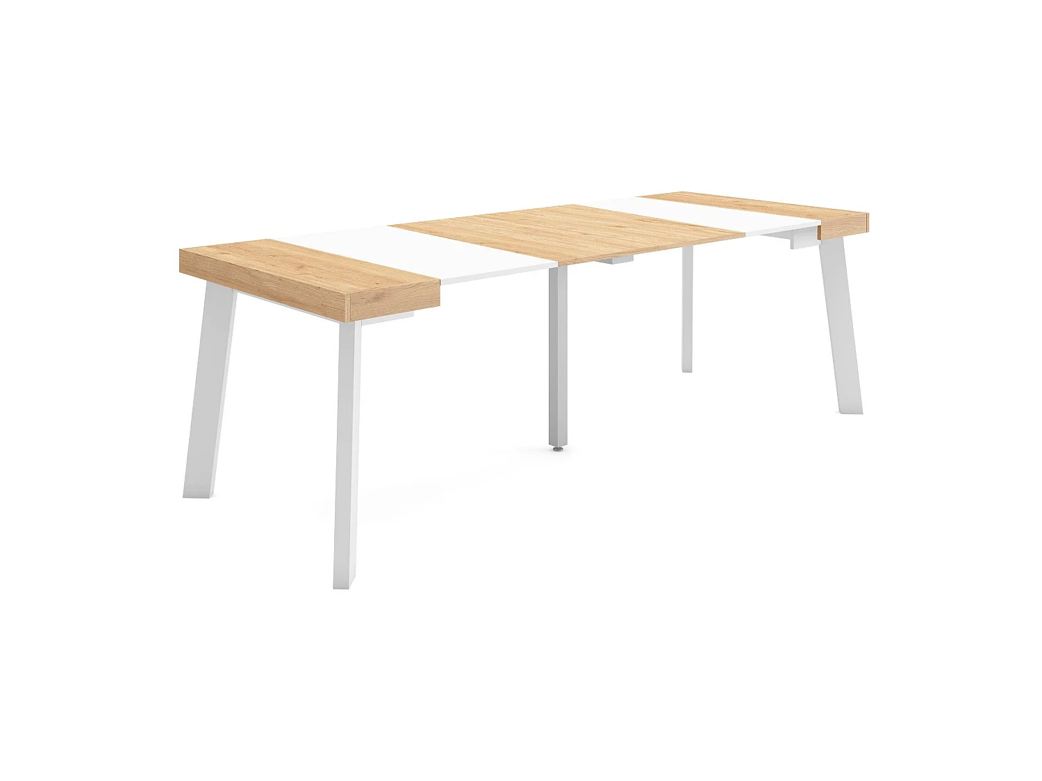 Uitschuifbare Consoletafel, 222x90x73cm, Voor 10 personen, Houten poten, Eiken/Wit