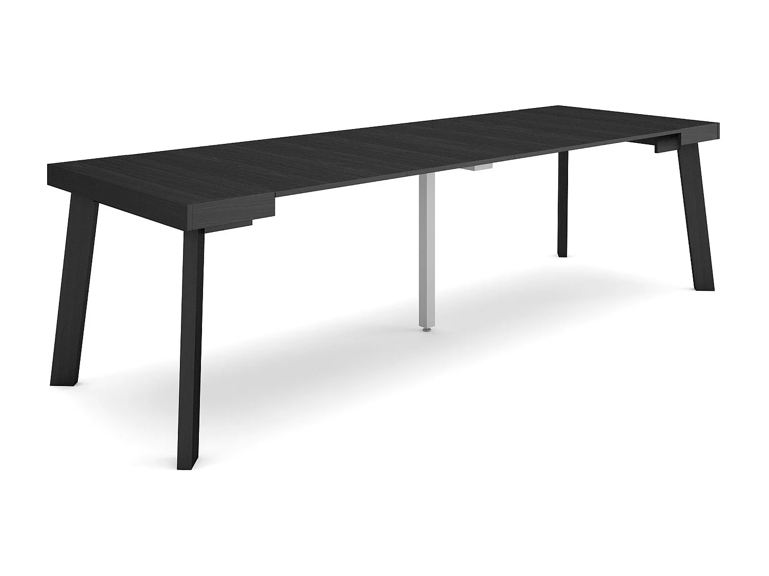 Uitschuifbare Consoletafel, 262x90x73cm, Voor 12 personen, Houten poten, Zwart