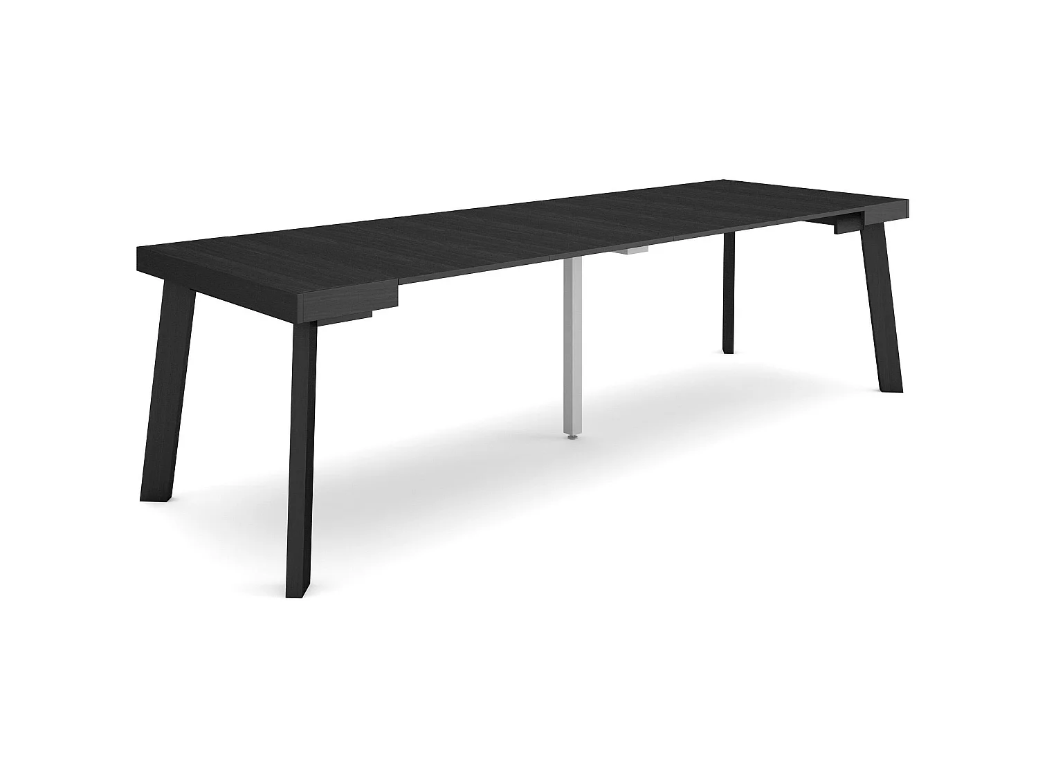 Table console extensible, 262x90x73cm, Pour 12 personnes, Pieds en bois, Noir