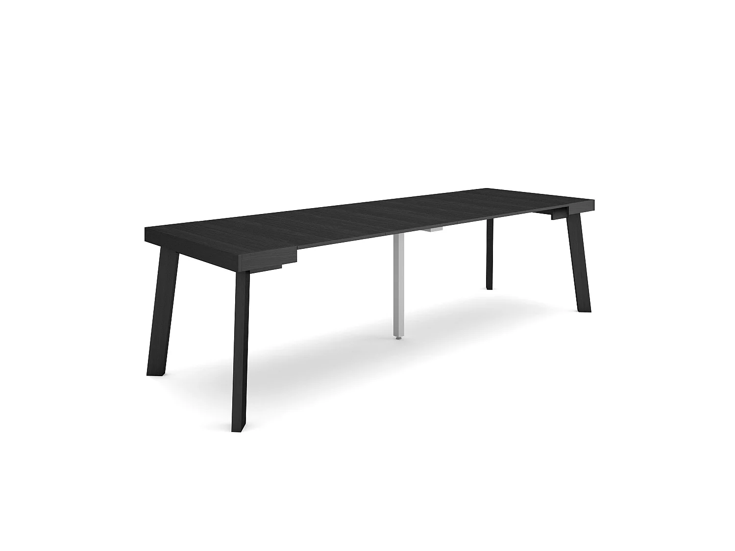 Ausziehbarertisch, 262x90x73cm, Für 12 Gäste, Hölzerne Beine, Schwarz