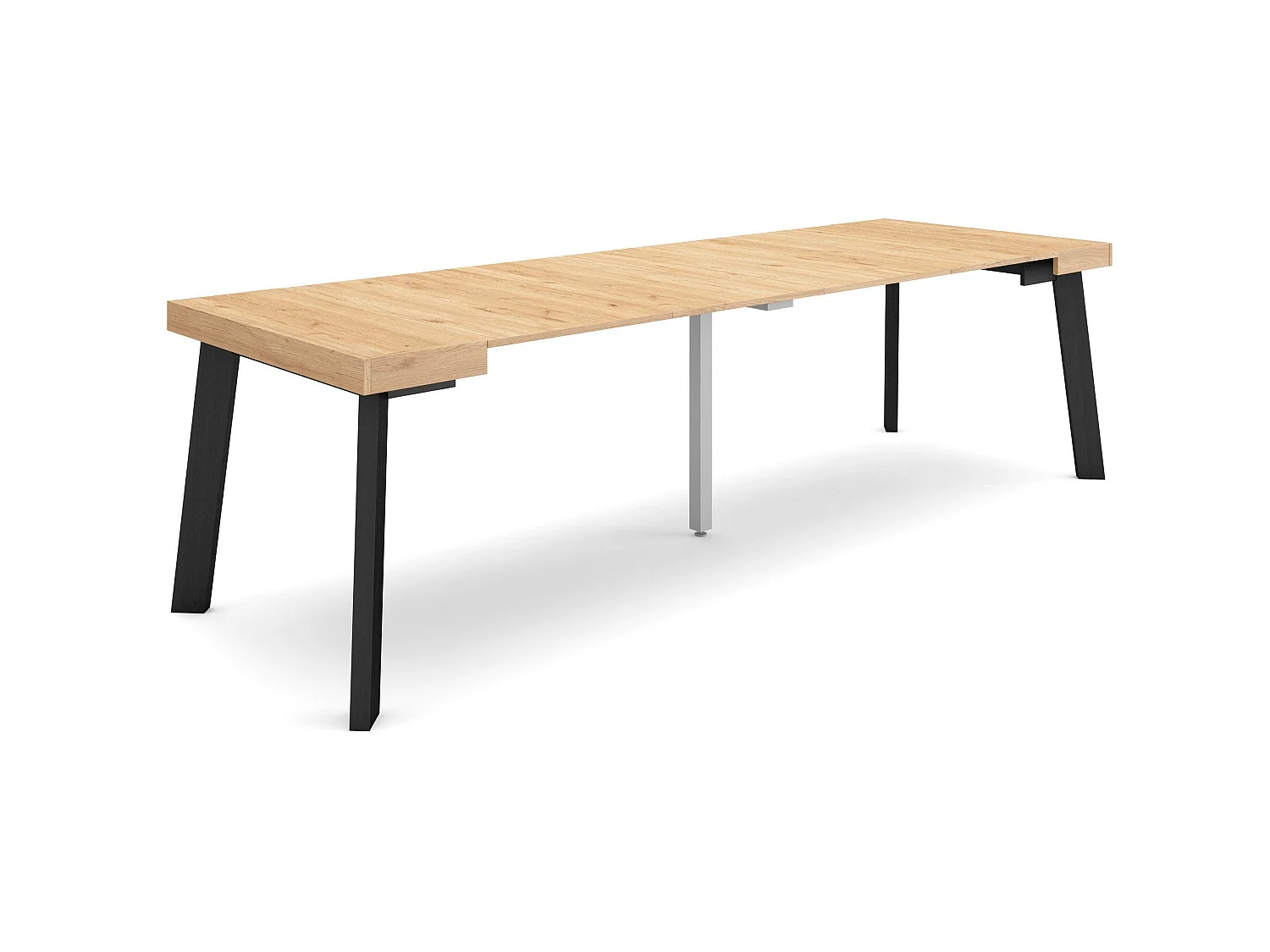 Table console extensible, 262x90x73cm, Pour 12 personnes, Pieds en bois, Chêne