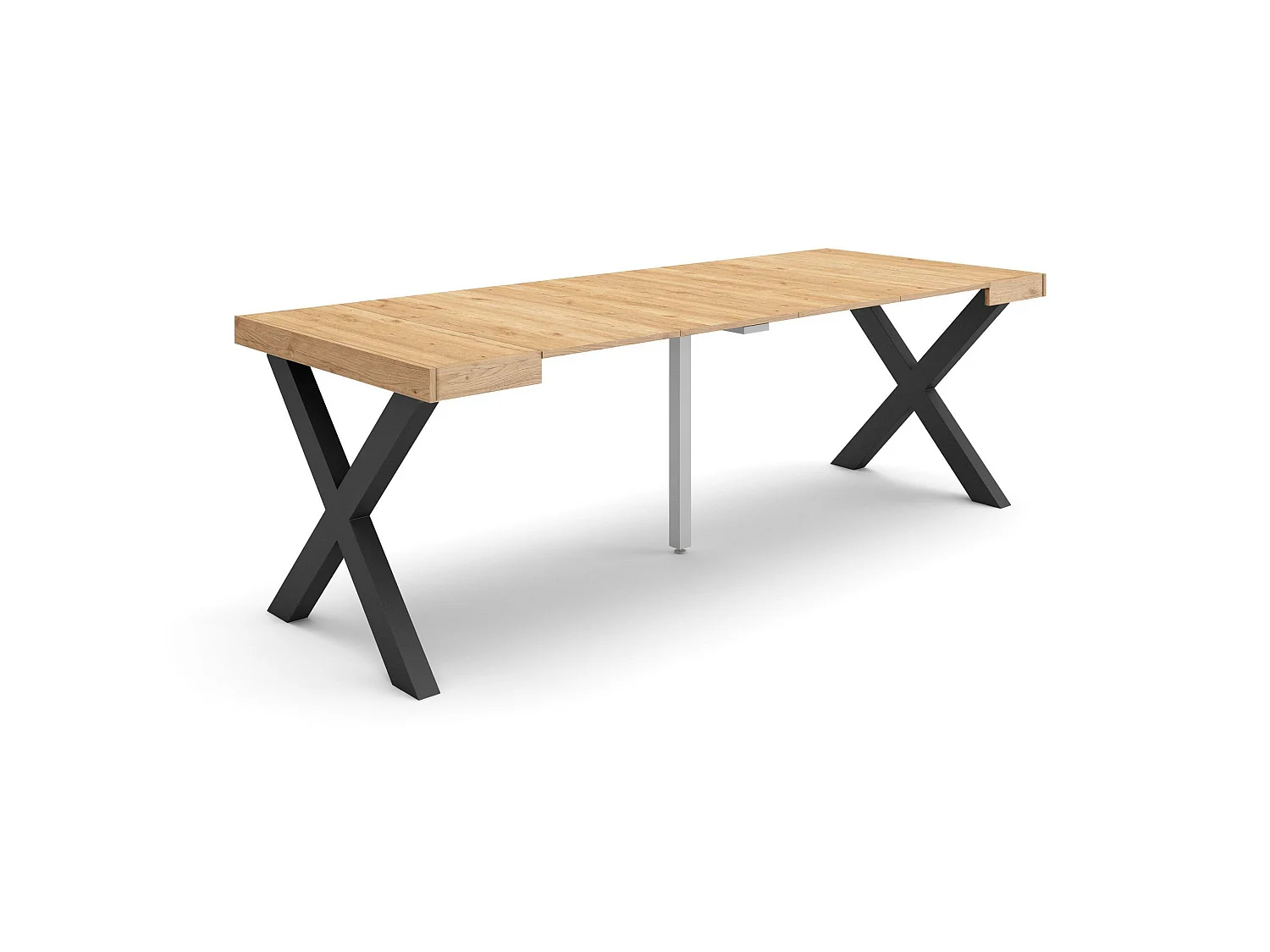 Table console extensible, 222x90x73cm, Pour 10 personnes, Pieds bois massif, Chêne