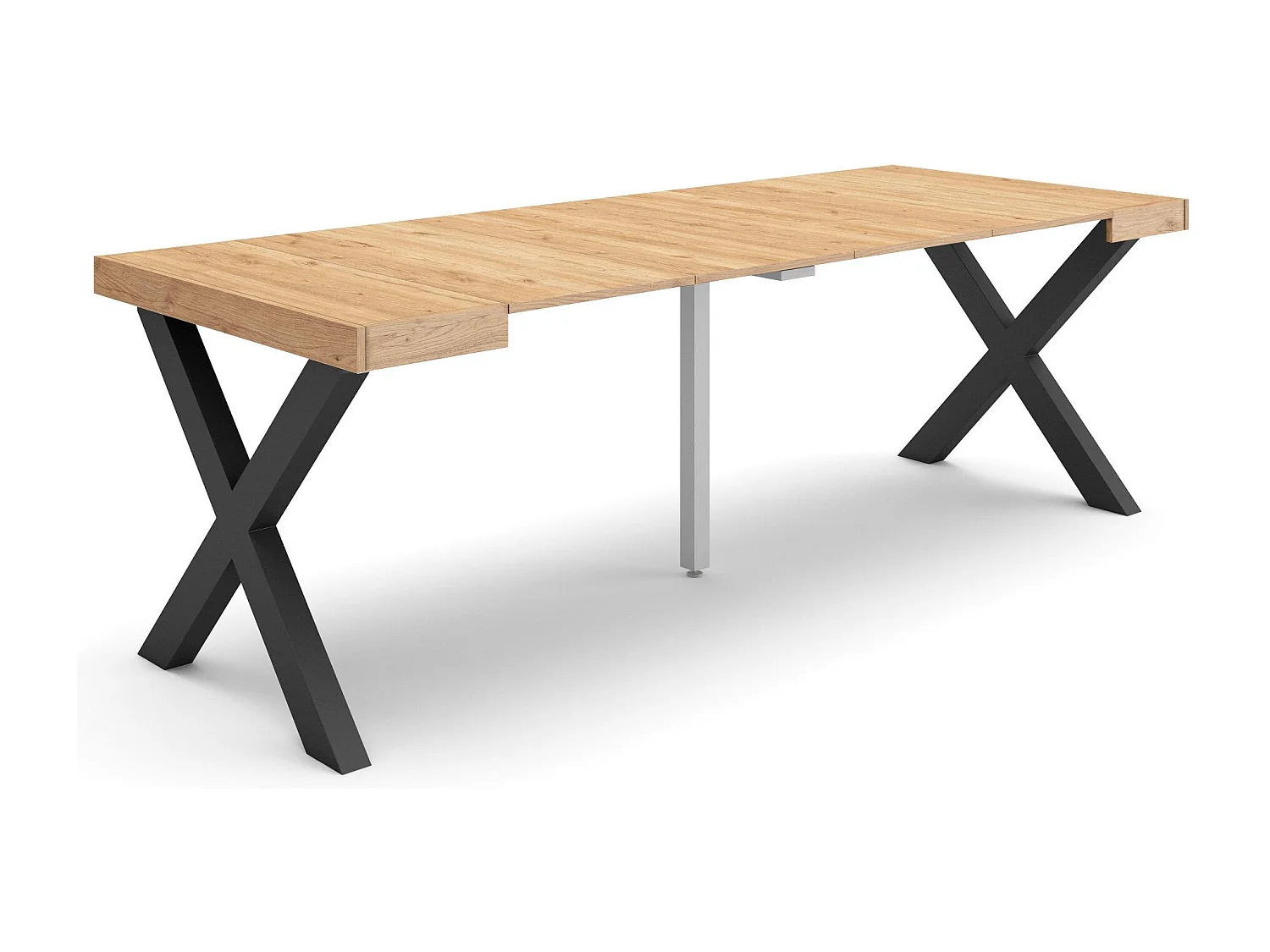 Table console extensible, 222x90x73cm, Pour 10 personnes, Pieds bois massif, Chêne