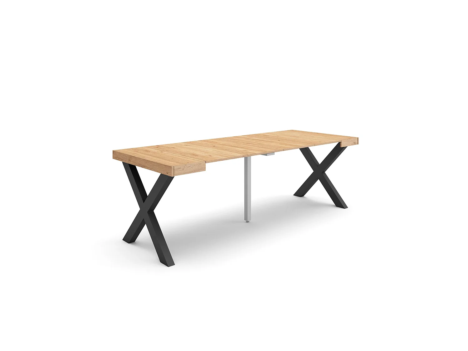 Table console extensible, 222x90x73cm, Pour 10 personnes, Pieds bois massif, Chêne