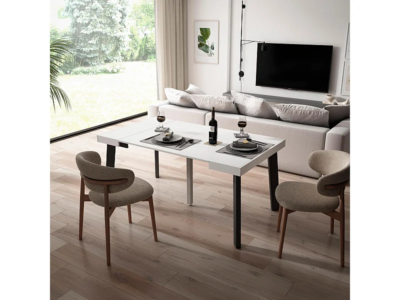 Mesa Consola Extensível, 160x90x73cm, Para 8 pessoas, Pés de madeira, Branco