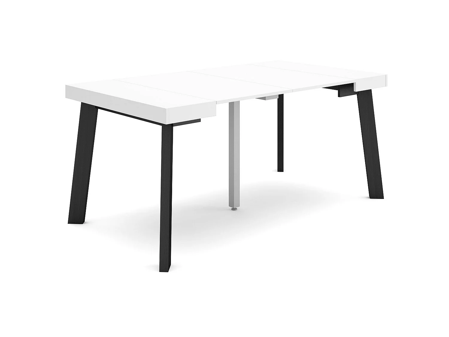 Table console extensible, 160x90x73cm, Pour 8 personnes, Pieds en bois, Blanc
