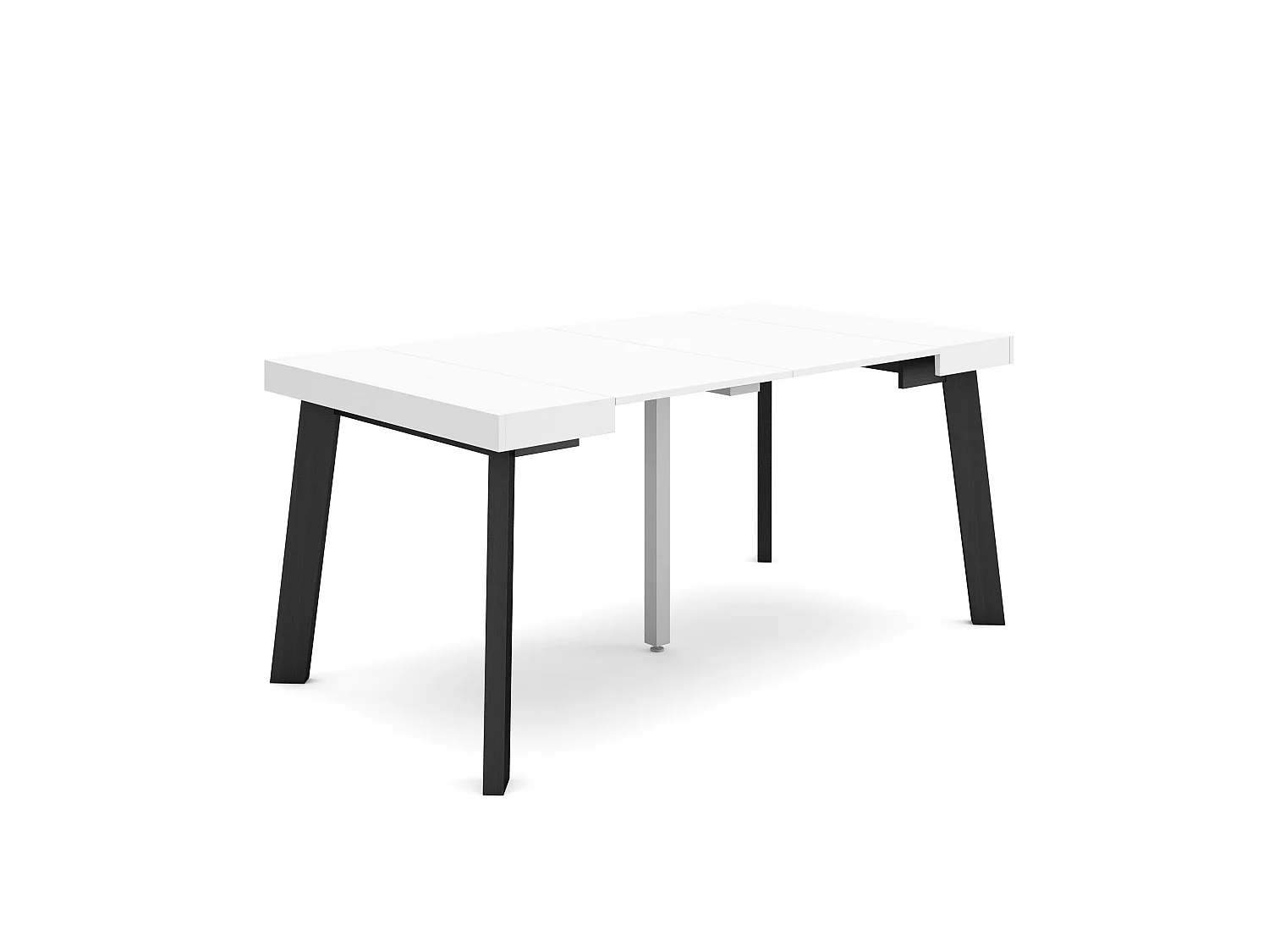 Table console extensible, 160x90x73cm, Pour 8 personnes, Pieds en bois, Blanc