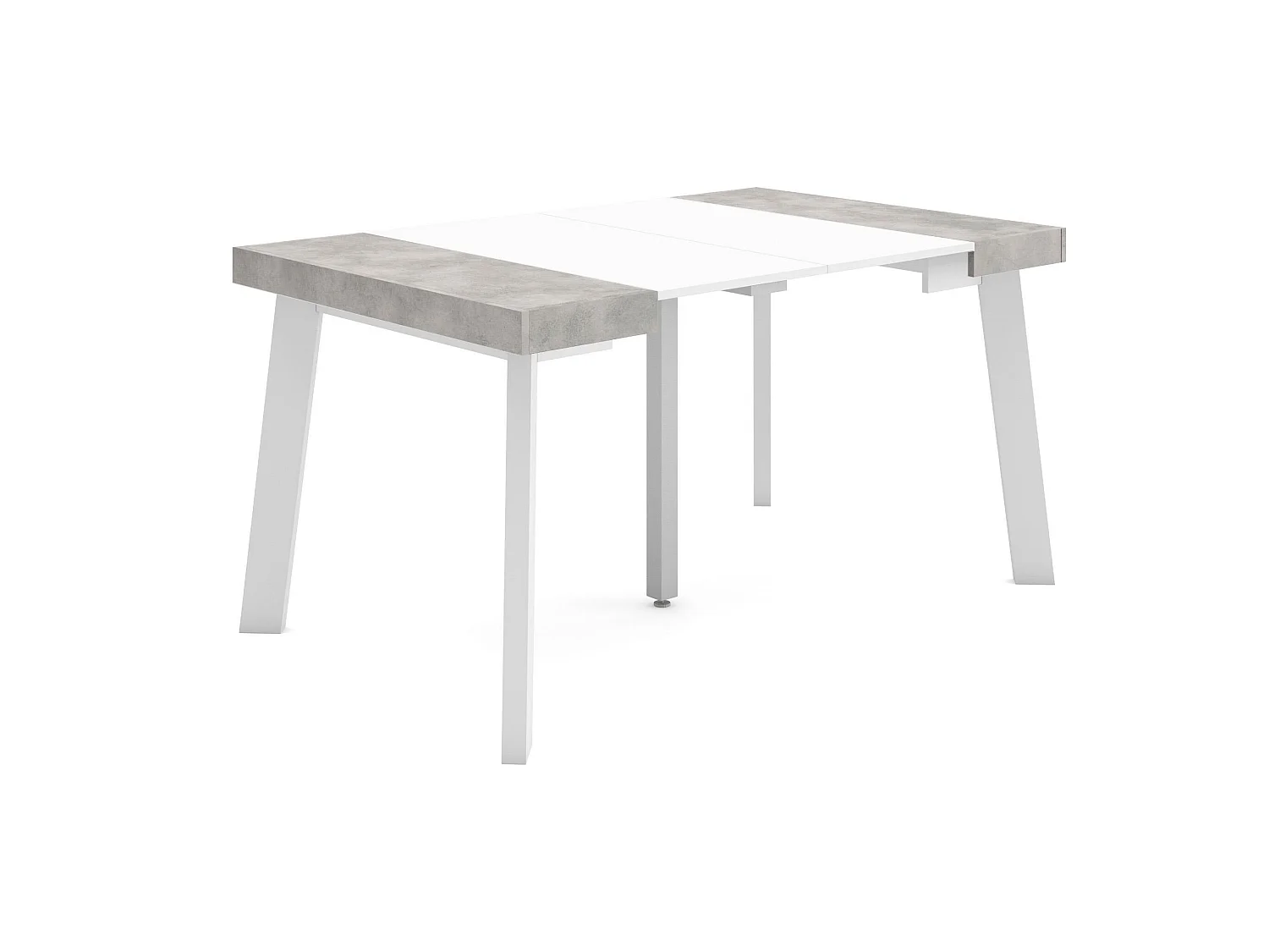 Uitschuifbare Consoletafel, 140x90x73cm, Voor 6 personen, Houten poten, Wit en Cement