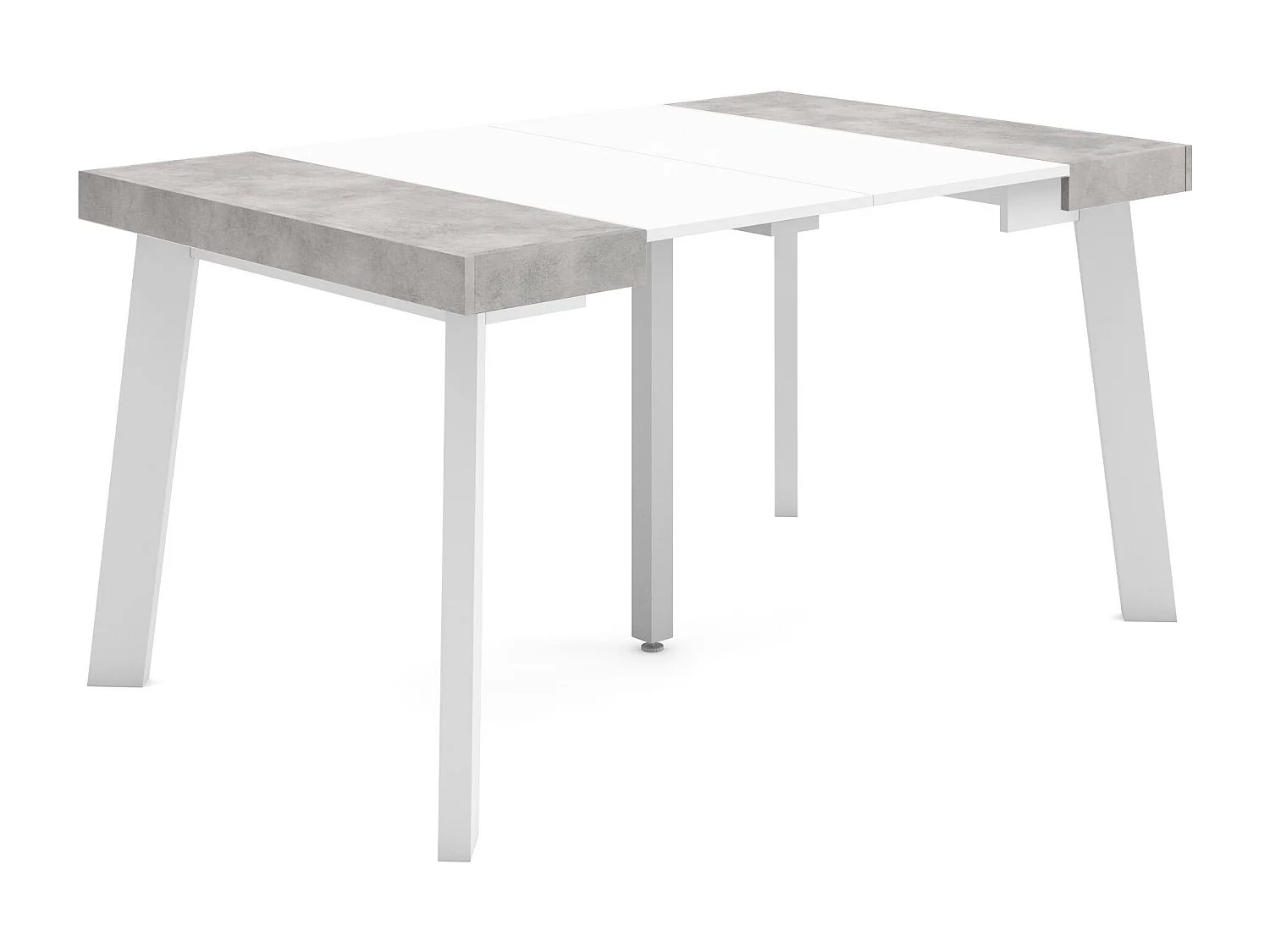 Table console extensible, 140x90x73cm, Pour 6 personnes, Pieds en bois, Blanc et ciment