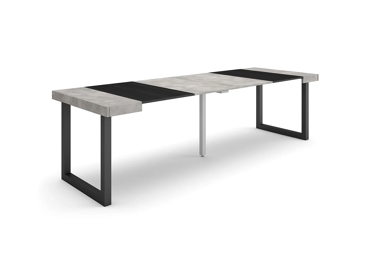Uitschuifbare Consoletafel, 262x90x73cm, Voor 12 personen, Massief houten poten, Cement