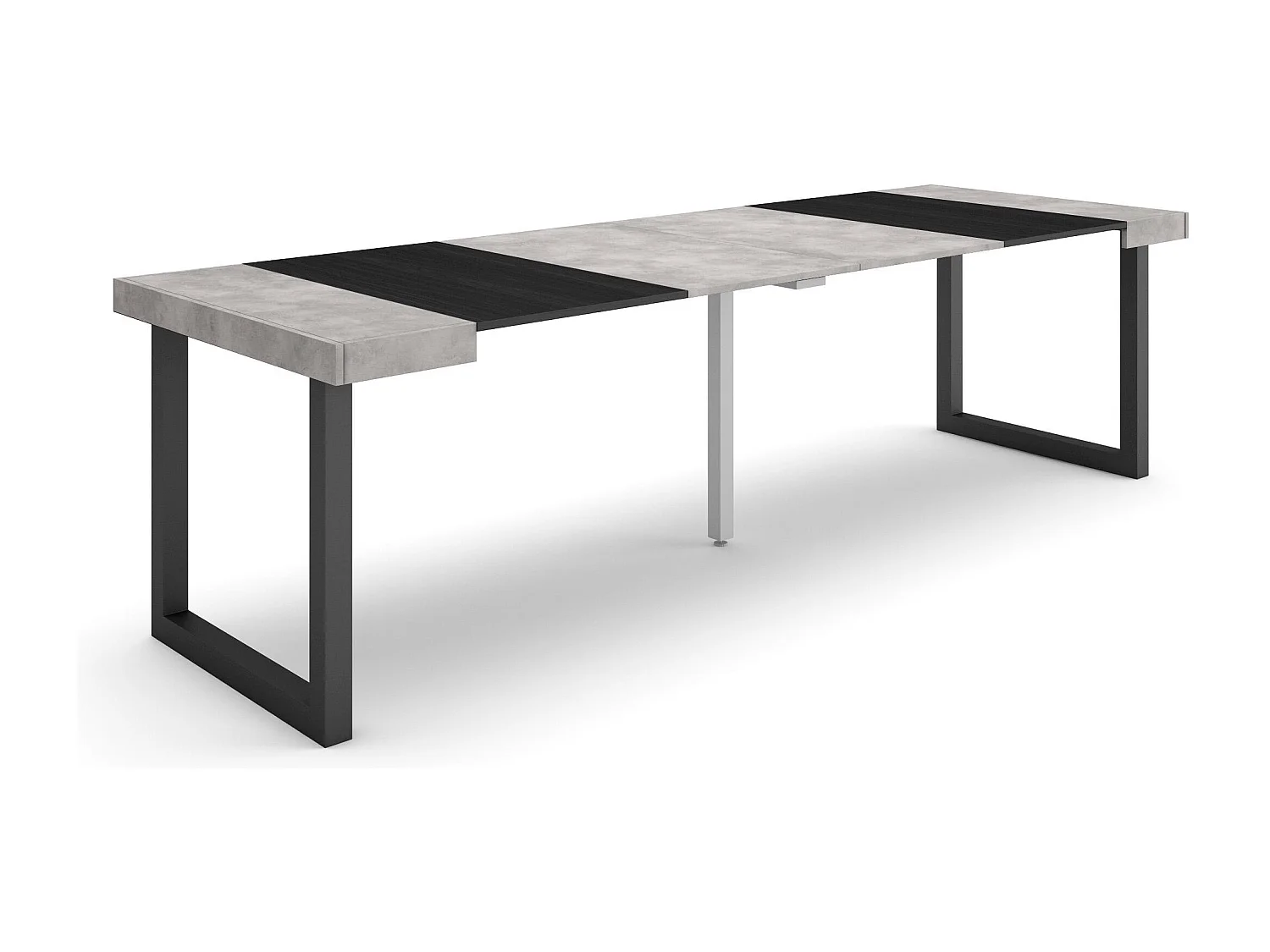 Table console extensible, 262x90x73cm, Pour 12 personnes, Pieds bois massif, Ciment