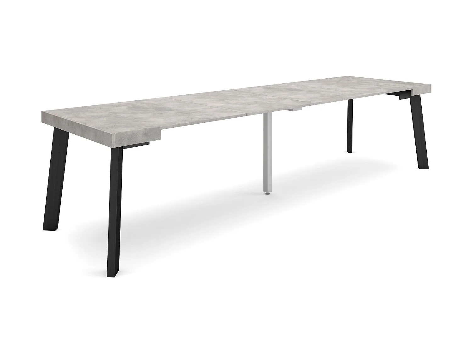 Uitschuifbare Consoletafel, 302x90x73cm, Voor 14 personen, Houten poten, Cement