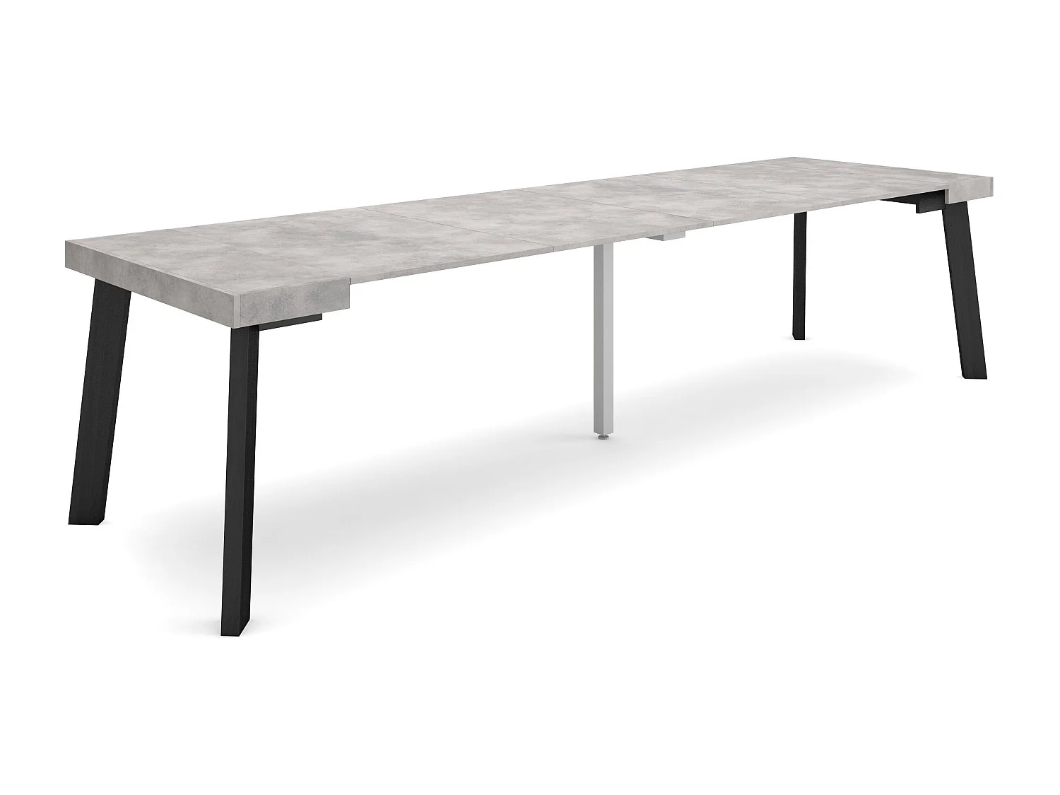 Table console extensible, 302x90x73cm, Pour 14 personnes, Pieds en bois, Ciment