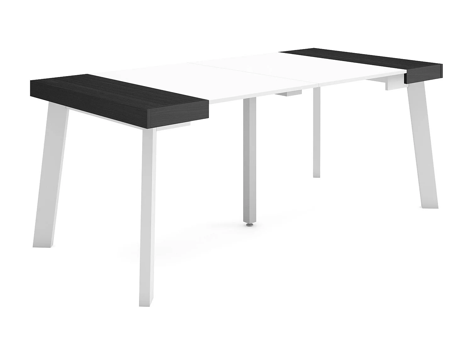 Table console extensible, 180x90x73cm, Pour 8 personnes, Pieds en bois, Blanc et noir