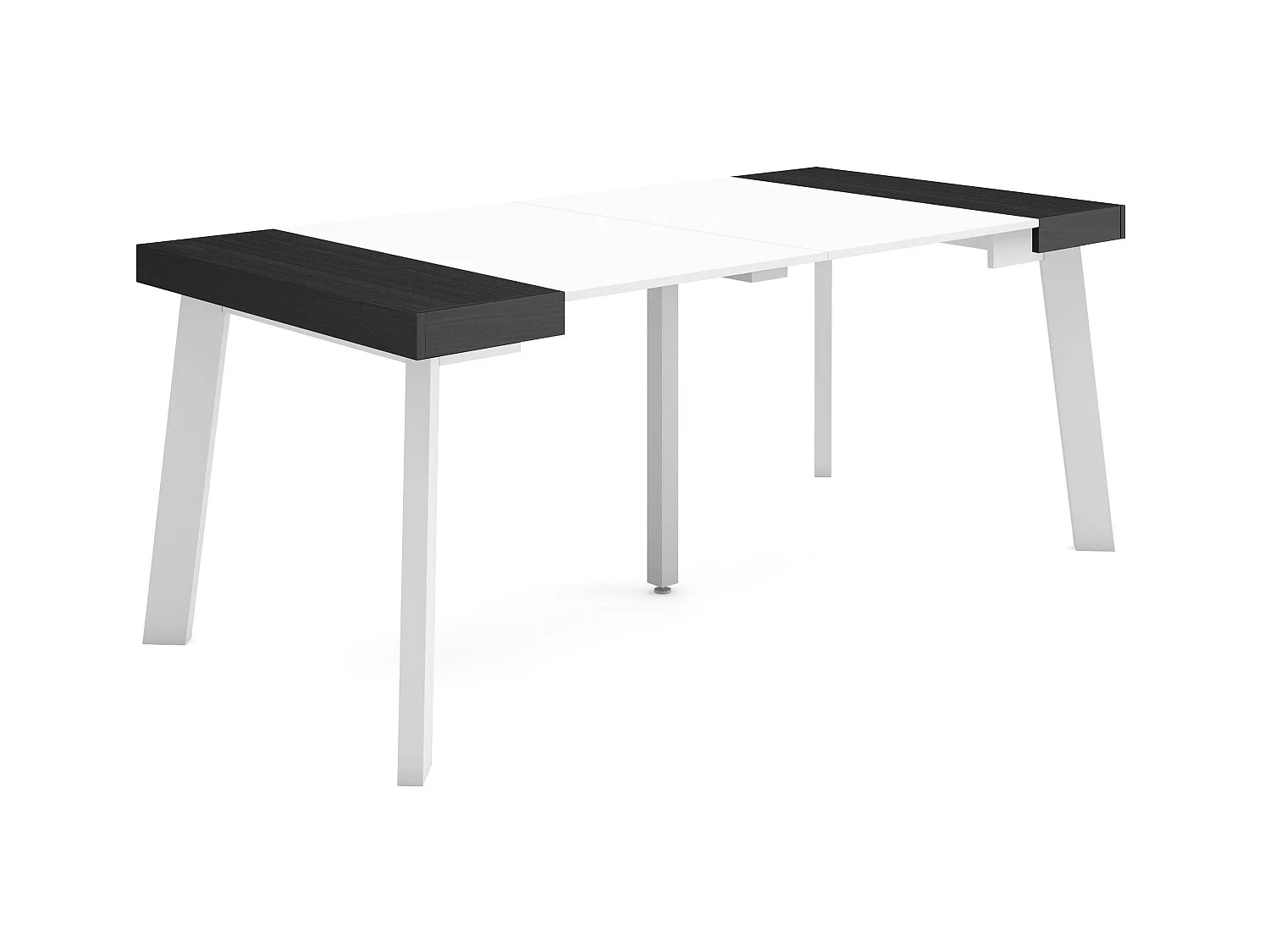 Table console extensible, 180x90x73cm, Pour 8 personnes, Pieds en bois, Blanc et noir
