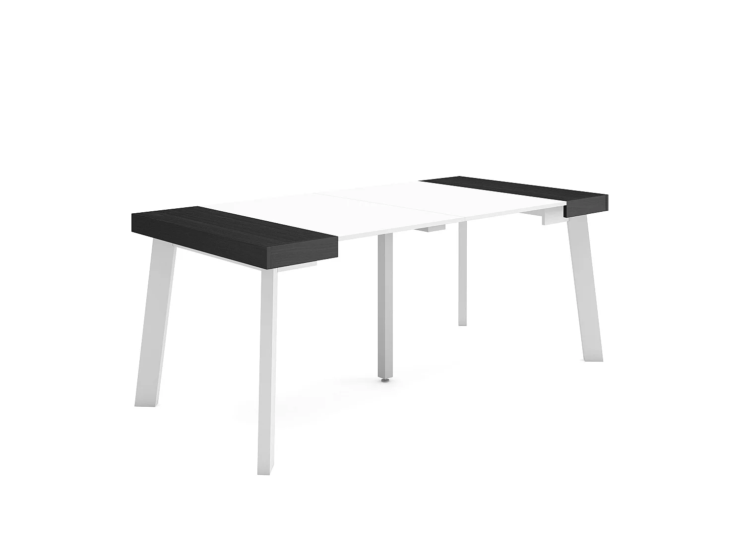 Table console extensible, 180x90x73cm, Pour 8 personnes, Pieds en bois, Blanc et noir