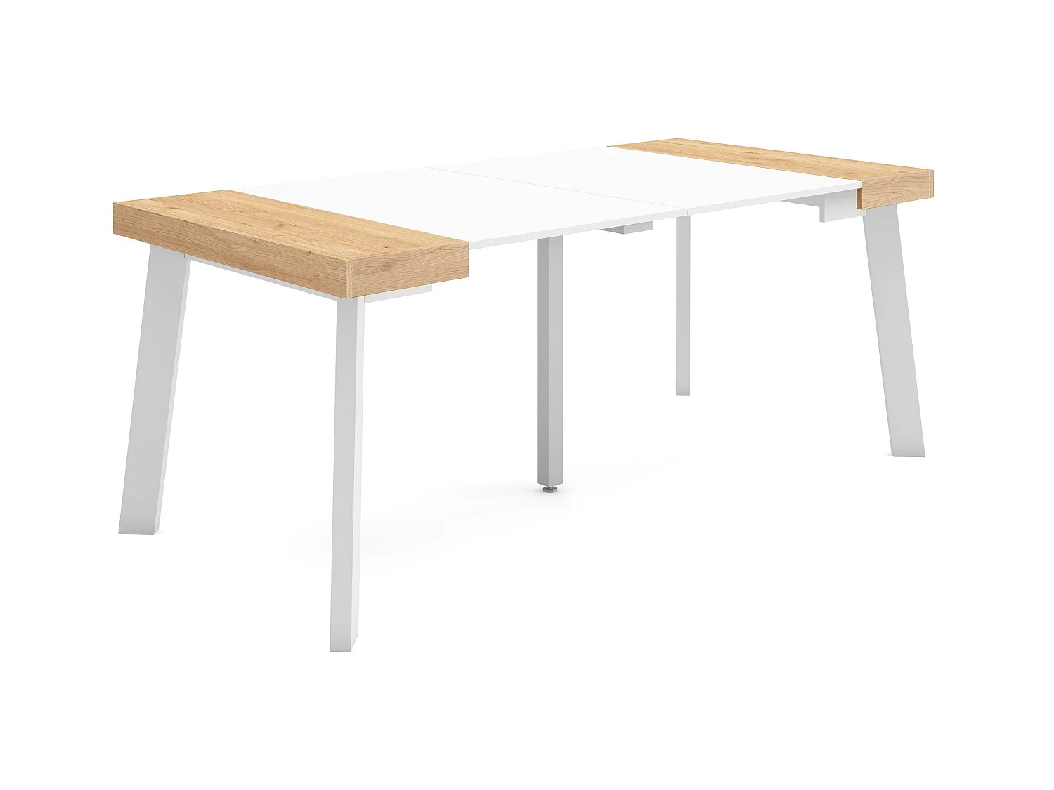 Uitschuifbare Consoletafel, 180x90x73cm, Voor 8 personen, Houten poten, Eiken/Wit