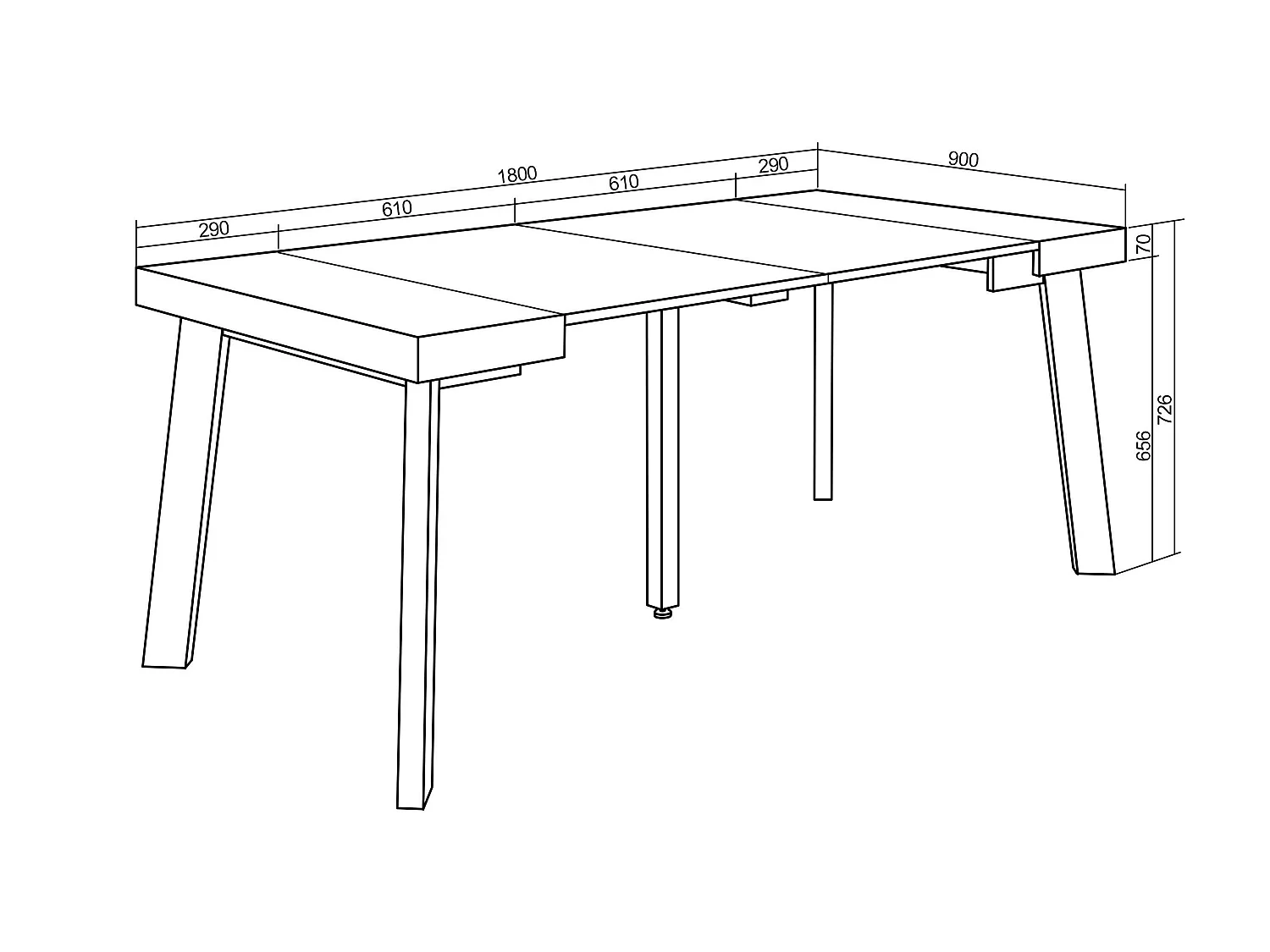 Table console extensible, 180x90x73cm, Pour 8 personnes, Pieds en bois, Chêne et blanc