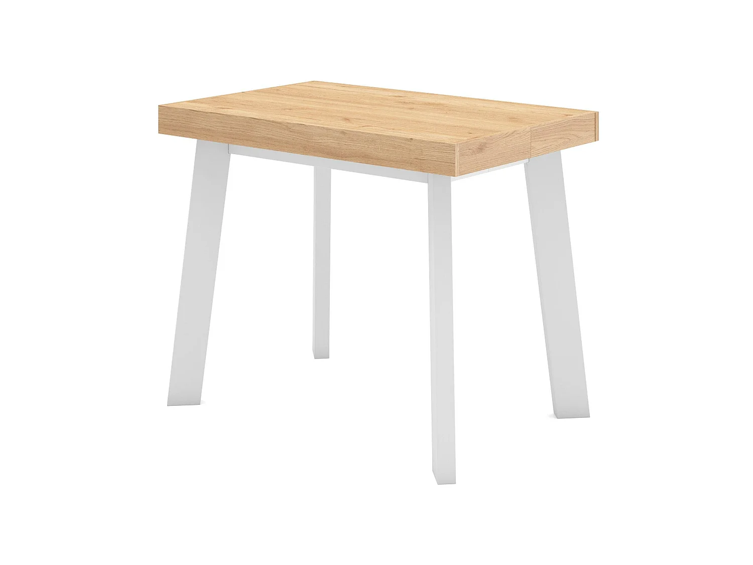 Table console extensible, 180x90x73cm, Pour 8 personnes, Pieds en bois, Chêne et blanc