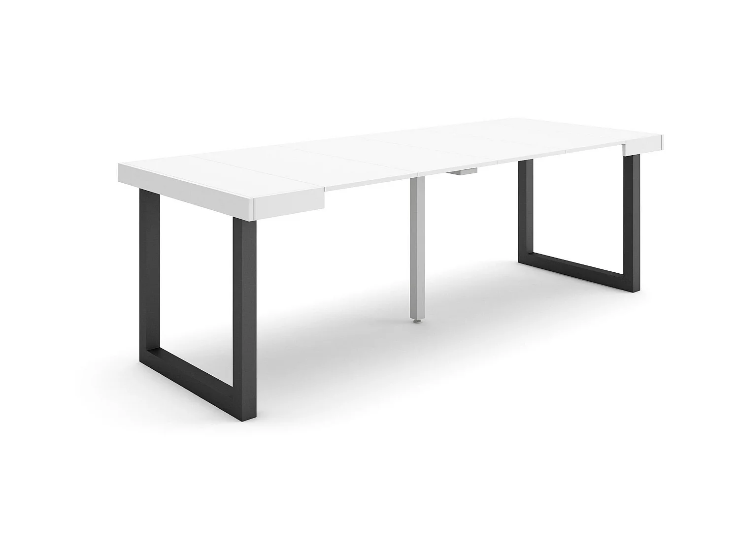 Table console extensible, 222x90x73cm, Pour 10 personnes, Pieds bois massif, Blanc