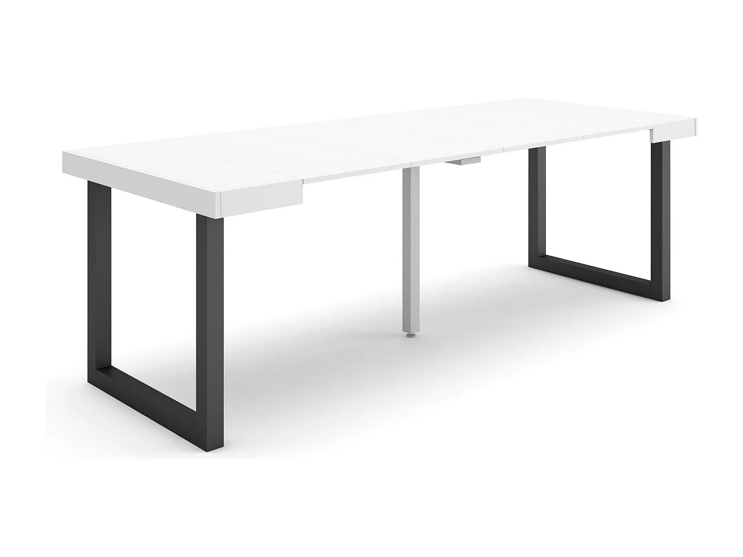 Table console extensible, 222x90x73cm, Pour 10 personnes, Pieds bois massif, Blanc