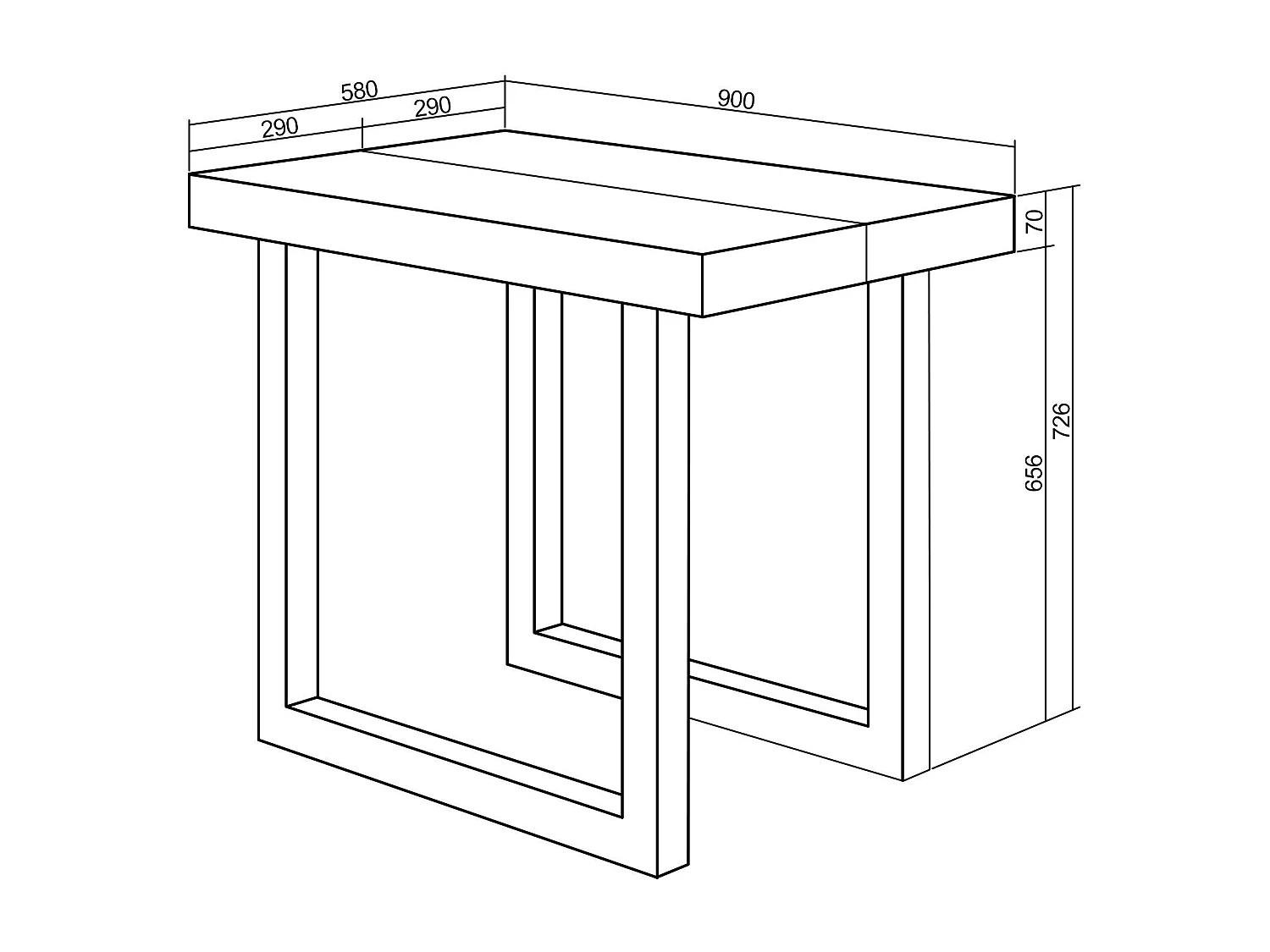 Table console extensible, 222x90x73cm, Pour 10 personnes, Pieds bois massif, Blanc