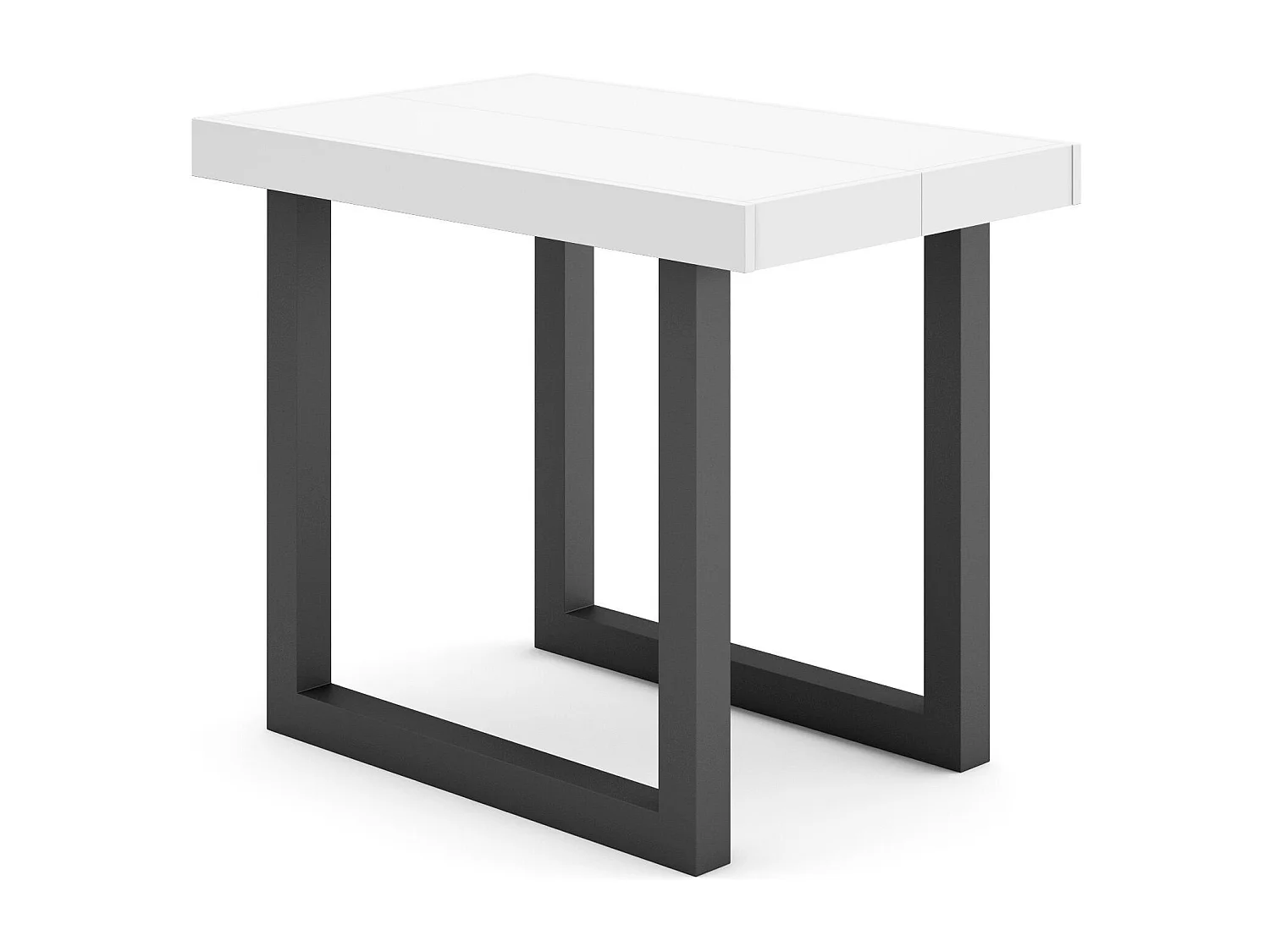 Table console extensible, 222x90x73cm, Pour 10 personnes, Pieds bois massif, Blanc