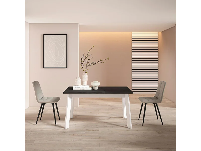 Table à manger, 140x90x75cm, Pour 6 personnes, Pieds en bois, Noir