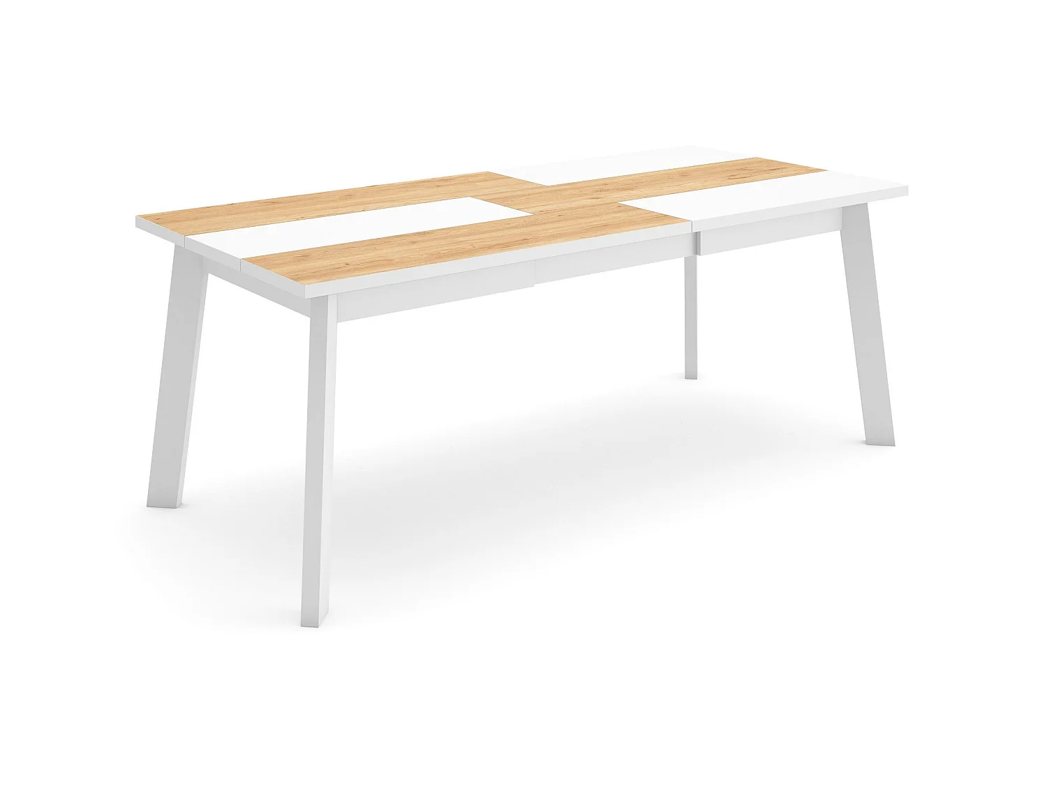 Table à manger, 194x90x75cm, Pour 10 personnes, Pieds en bois, Chêne et blanc