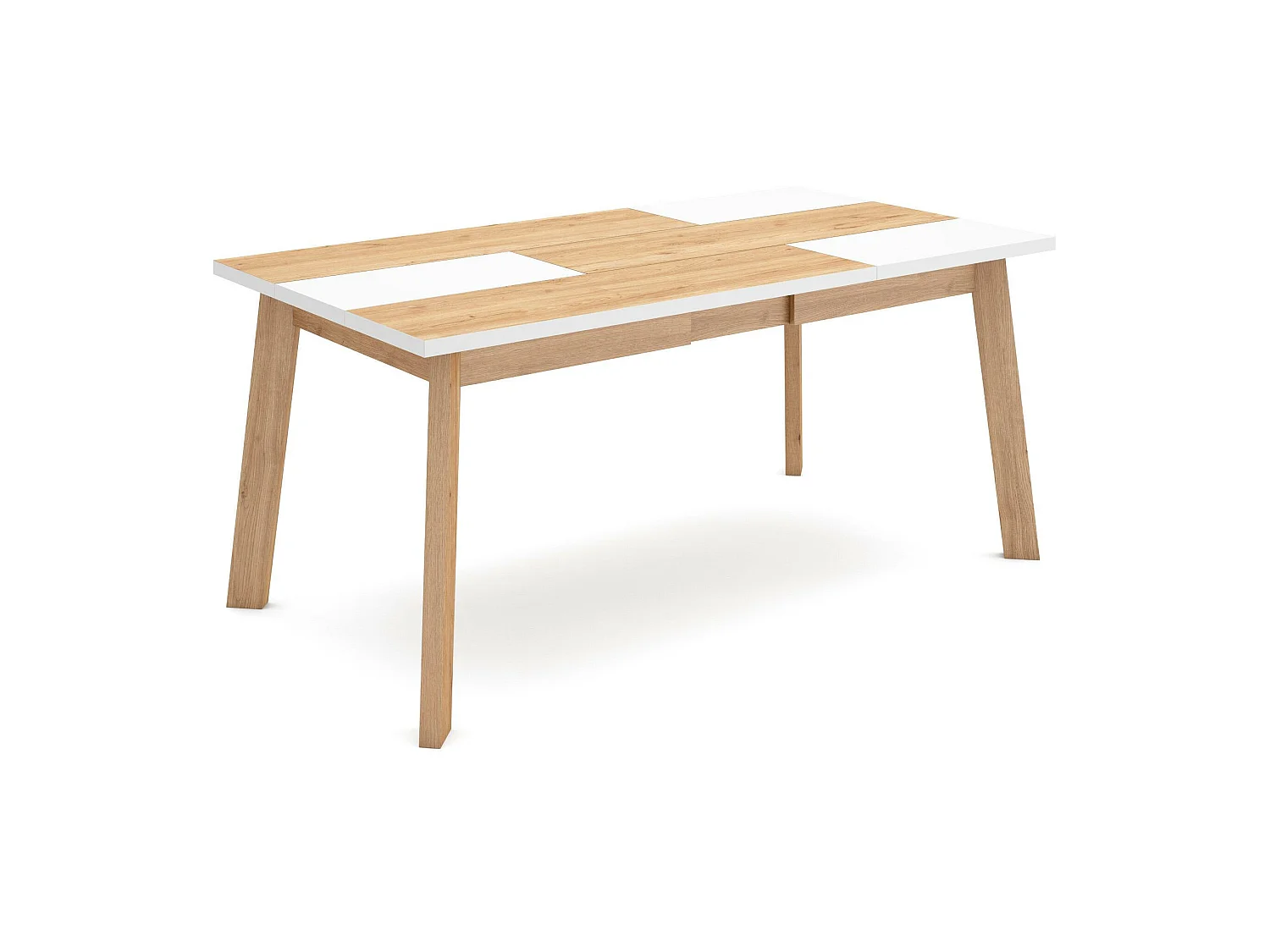 Table à manger, 167x90x75cm, Pour 8 personnes, Pieds en bois, Chêne et blanc