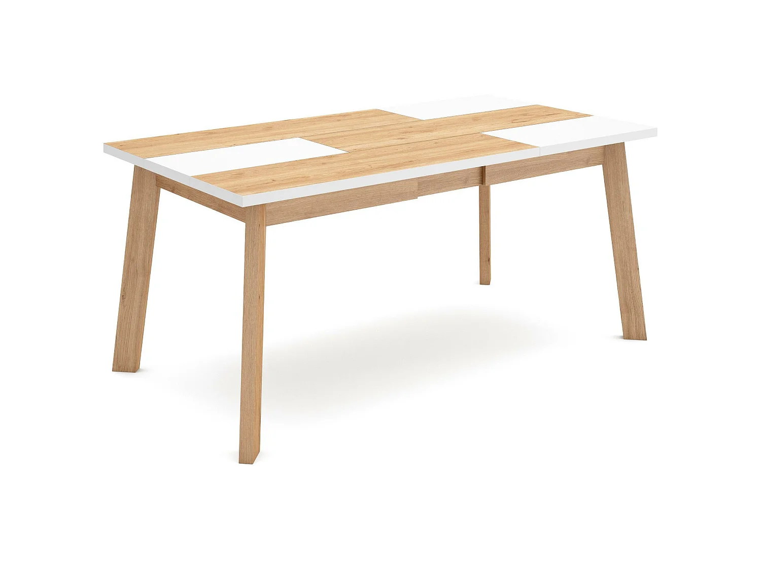 Table à manger, 167x90x75cm, Pour 8 personnes, Pieds en bois, Chêne et blanc