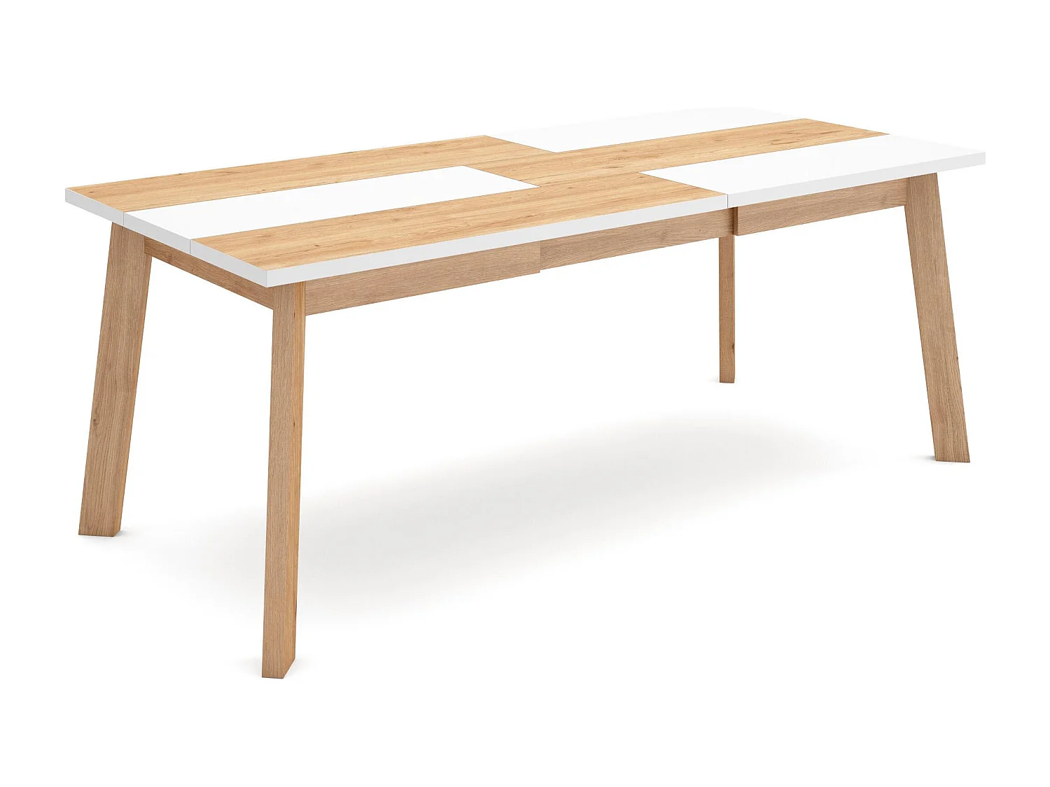 Eettafel, 194x90x75cm, Voor 10 personen, Houten poten, Eiken/Wit