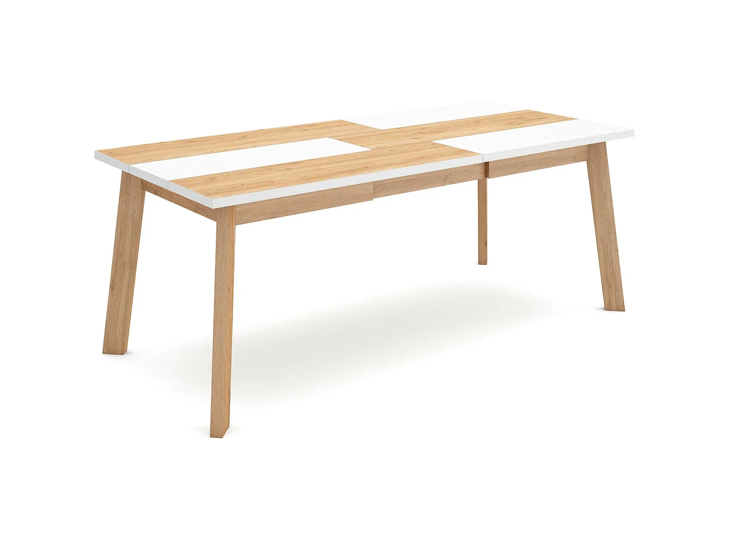 Table à manger, 194x90x75cm, Pour 10 personnes, Pieds en bois, Chêne et blanc