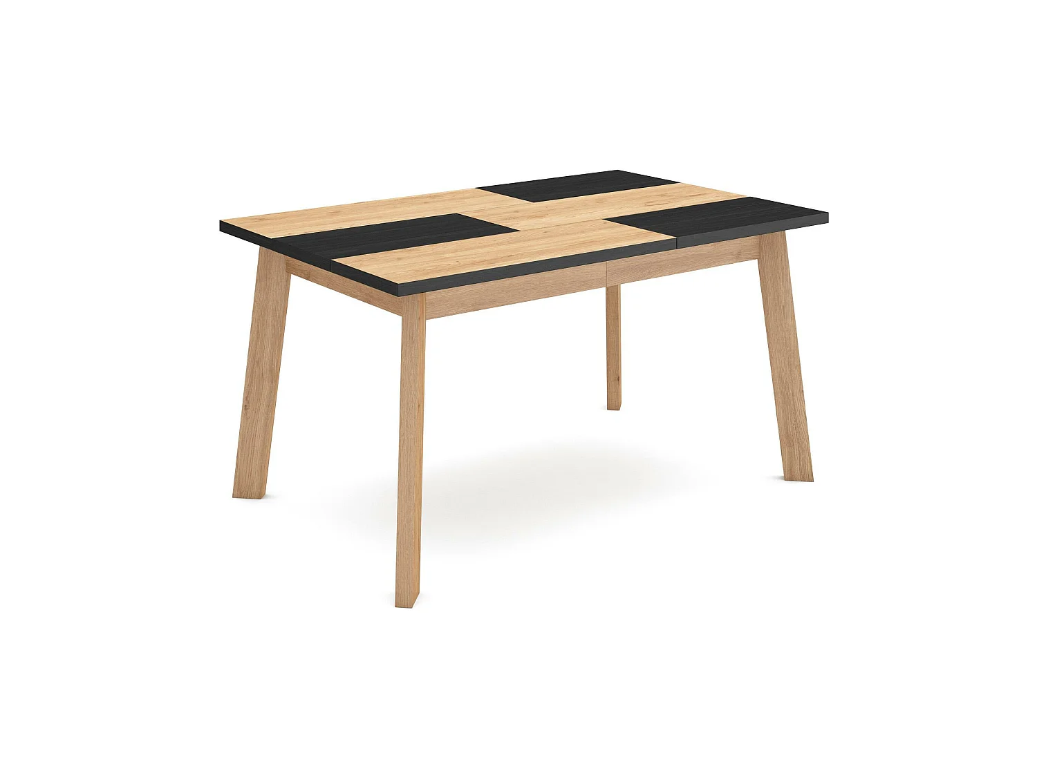 Table à manger, 140x90x75cm, Pour 6 personnes, Pieds en bois, Chêne et noir