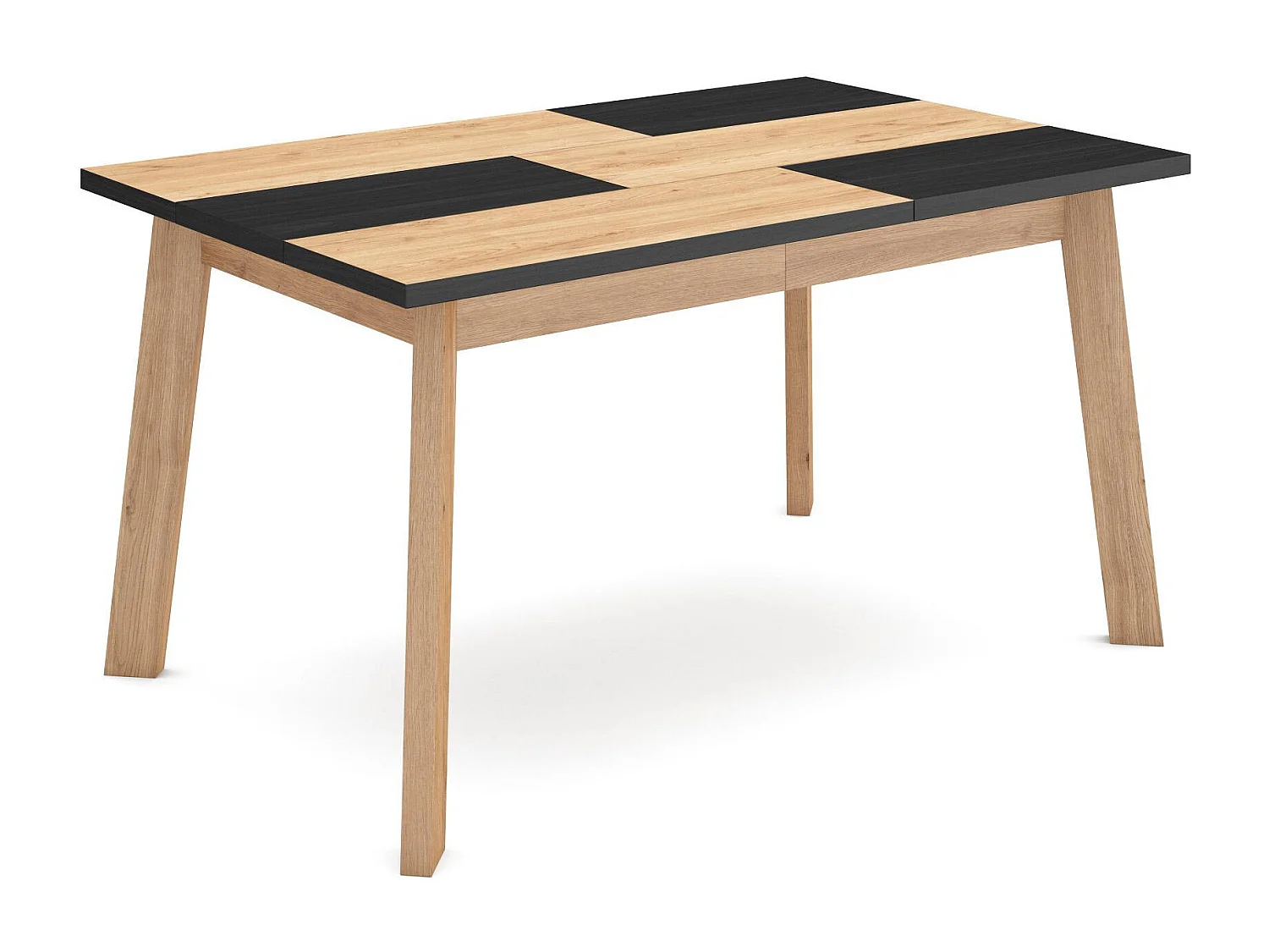 Table à manger, 140x90x75cm, Pour 6 personnes, Pieds en bois, Chêne et noir