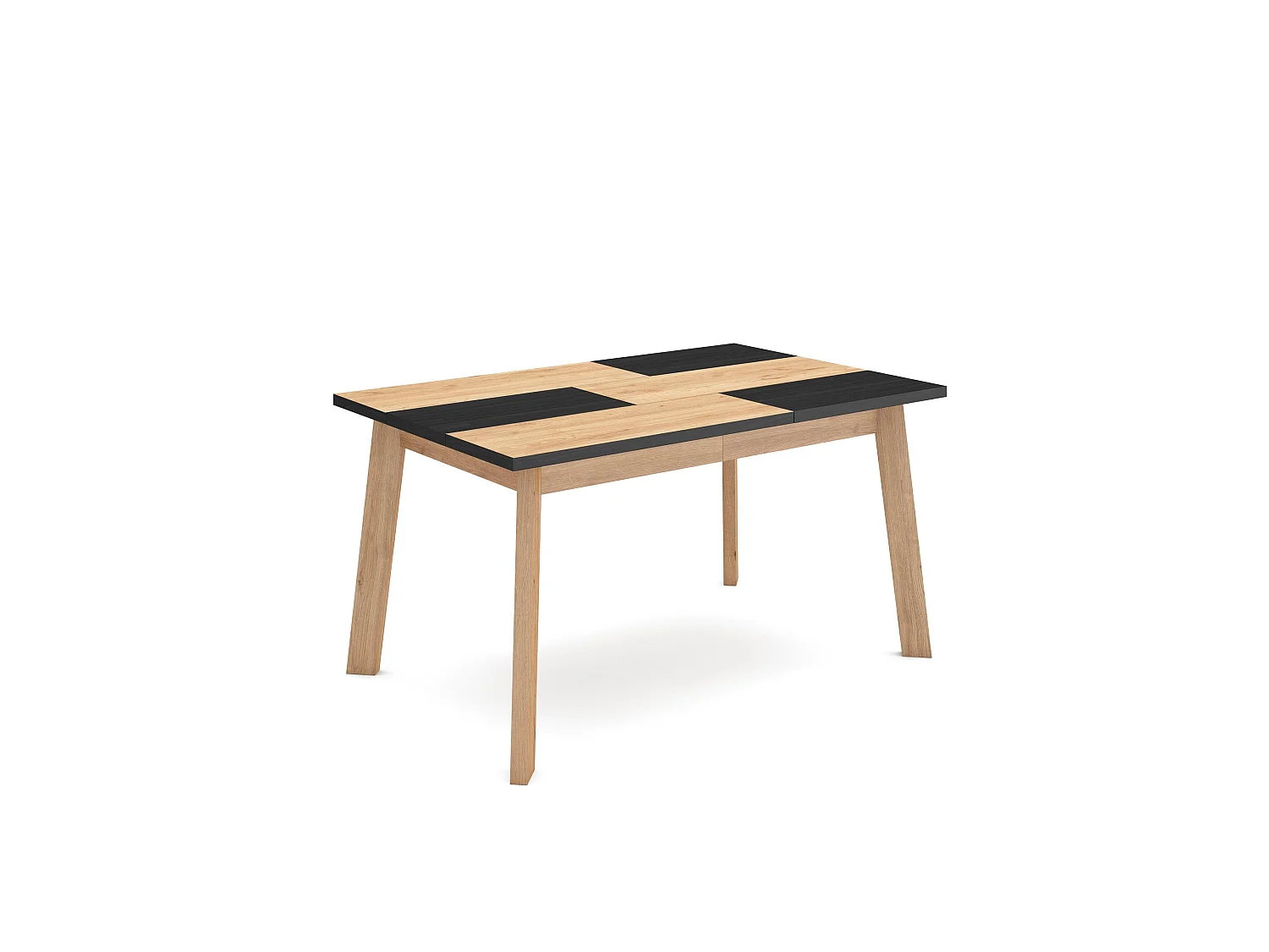 Table à manger, 140x90x75cm, Pour 6 personnes, Pieds en bois, Chêne et noir