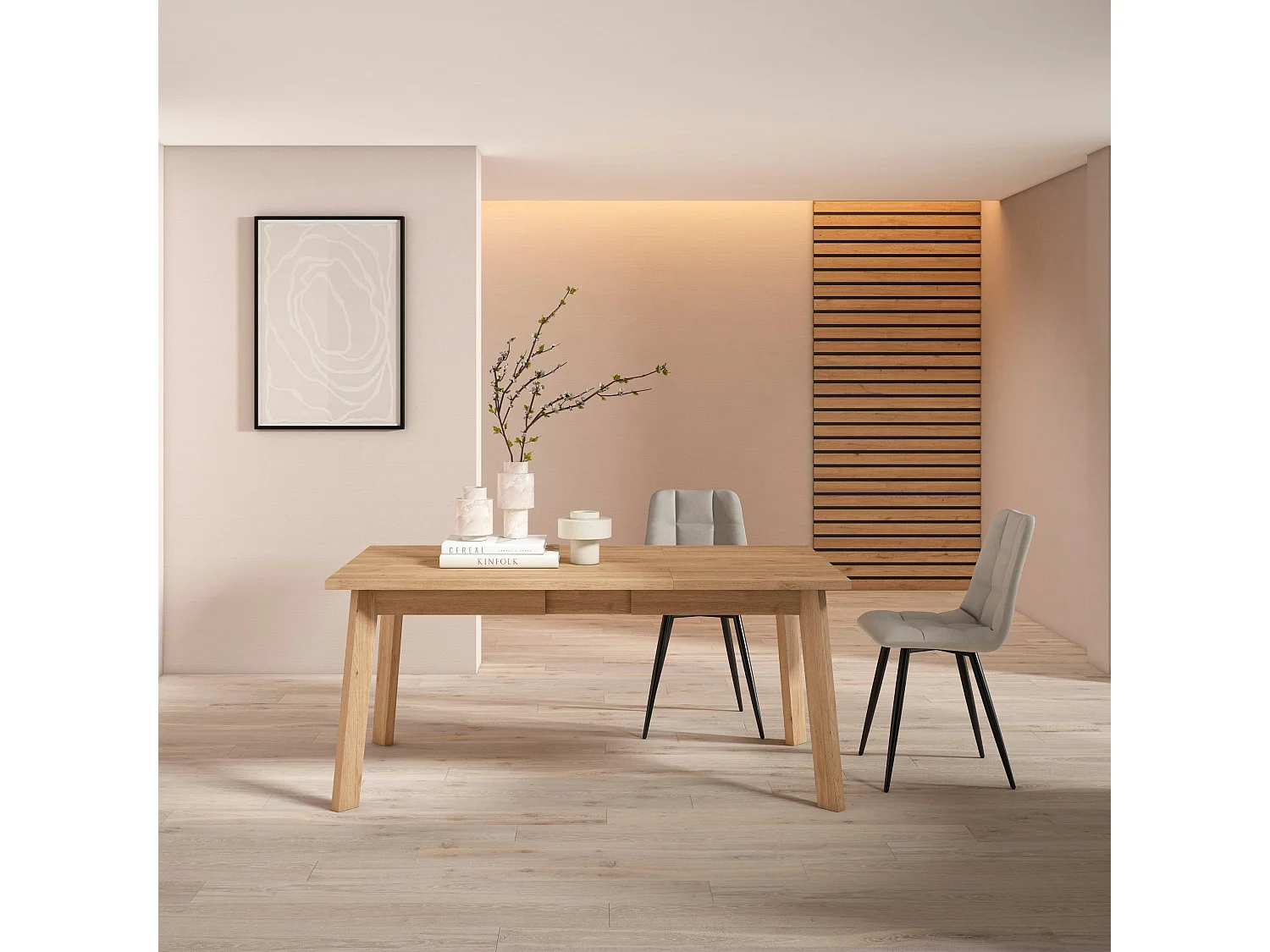 Table à manger, 167x90x75cm, Pour 8 personnes, Pieds en bois, Chêne