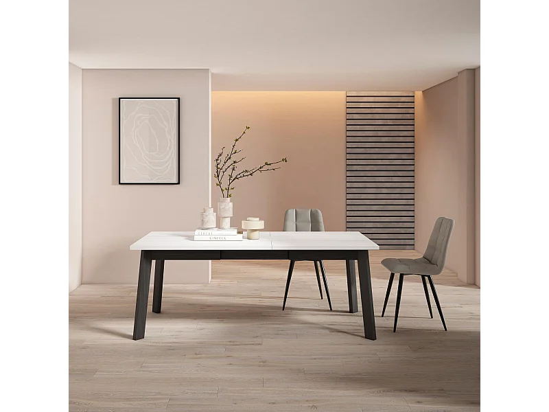 Table à manger, 194x90x75cm, Pour 10 personnes, Pieds en bois, Blanc